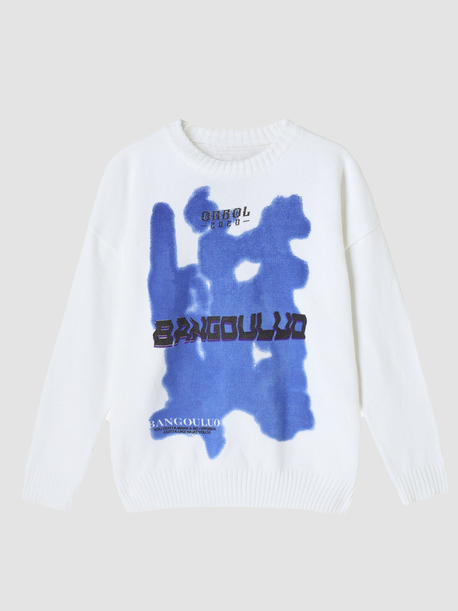 JUSTNOTAG Vintage Graffiti Letter Jacquard Knitted Sweater