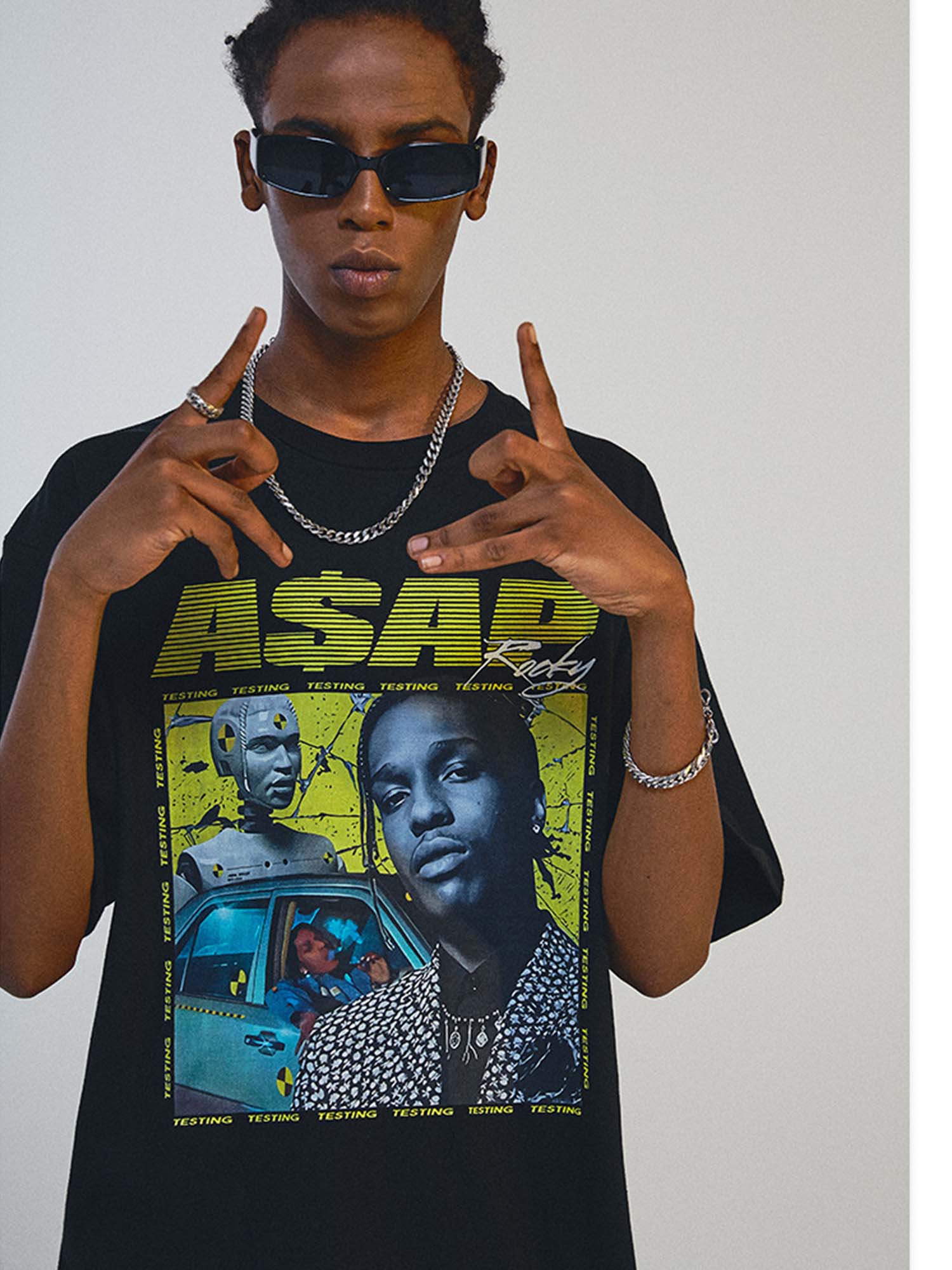 Justnotag HipHop Rap T-shirt à manches courtes en coton imprimé