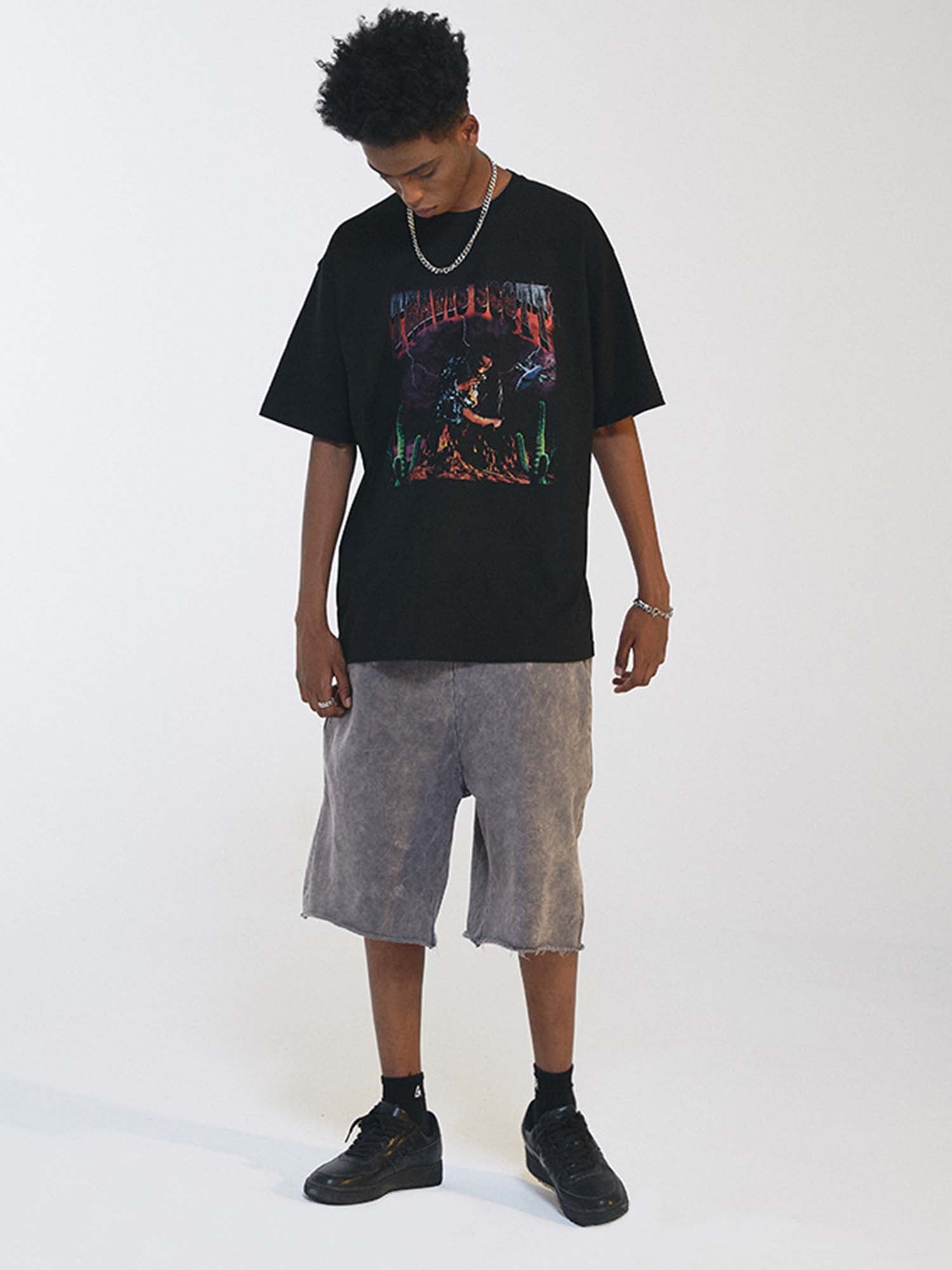 Maglietta a maniche corte in cotone con stampa Hip Hop Rap di Justnotag