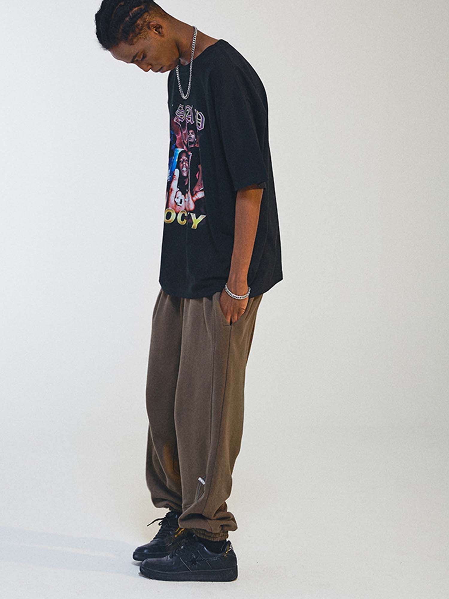 Justnotag HipHop Rock Rap Print Kurzarm-T-Shirt aus Baumwolle