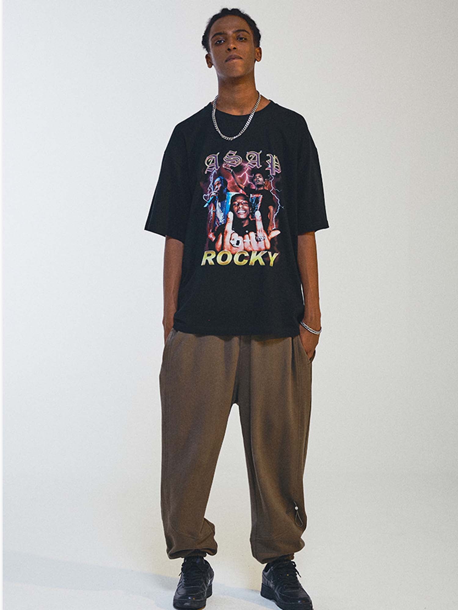 Justnotag HipHop Rock Rap T-shirt à manches courtes en coton imprimé