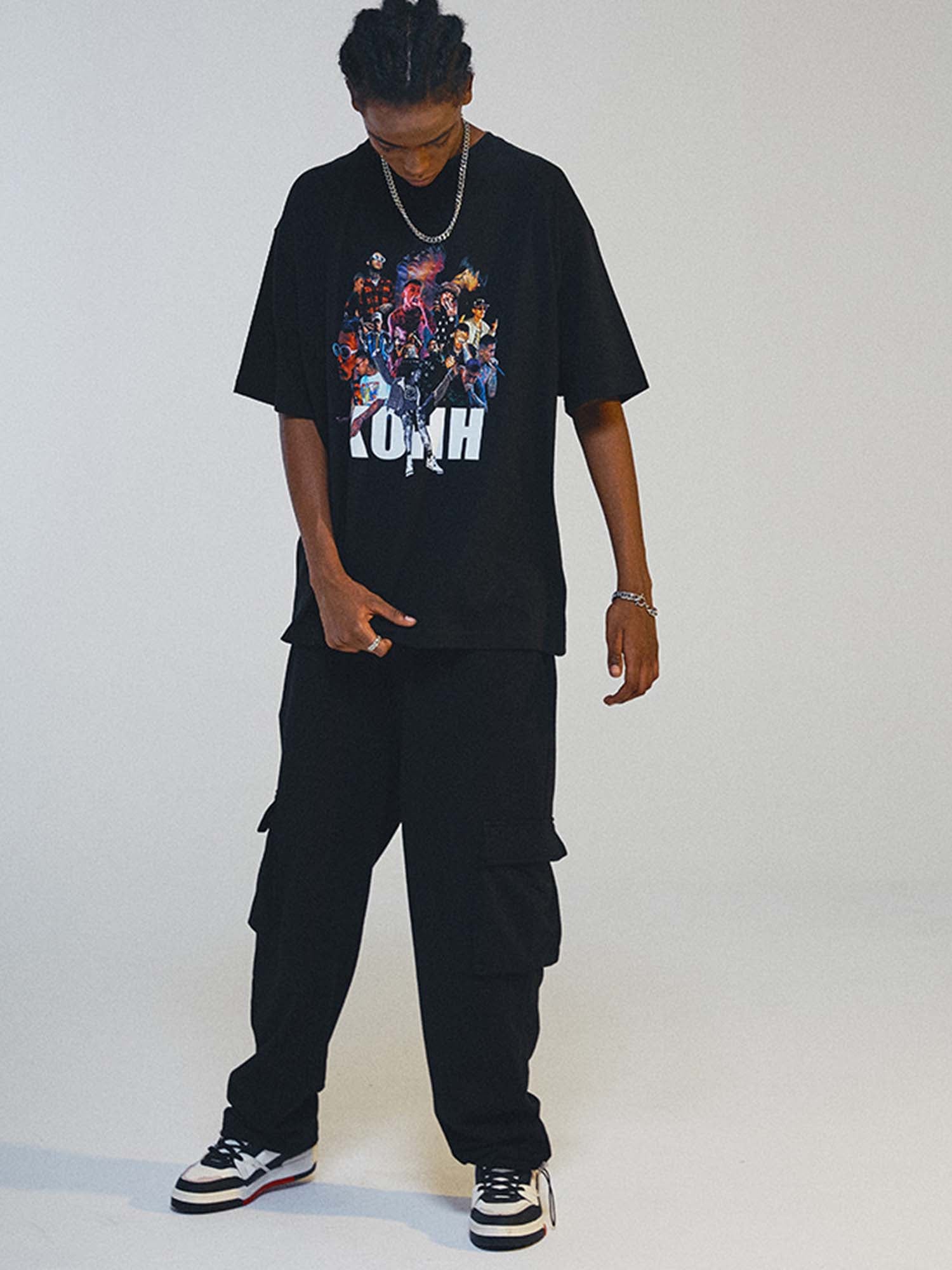 Justnotag Hip Hop T-shirt à manches courtes en coton imprimé rappeur