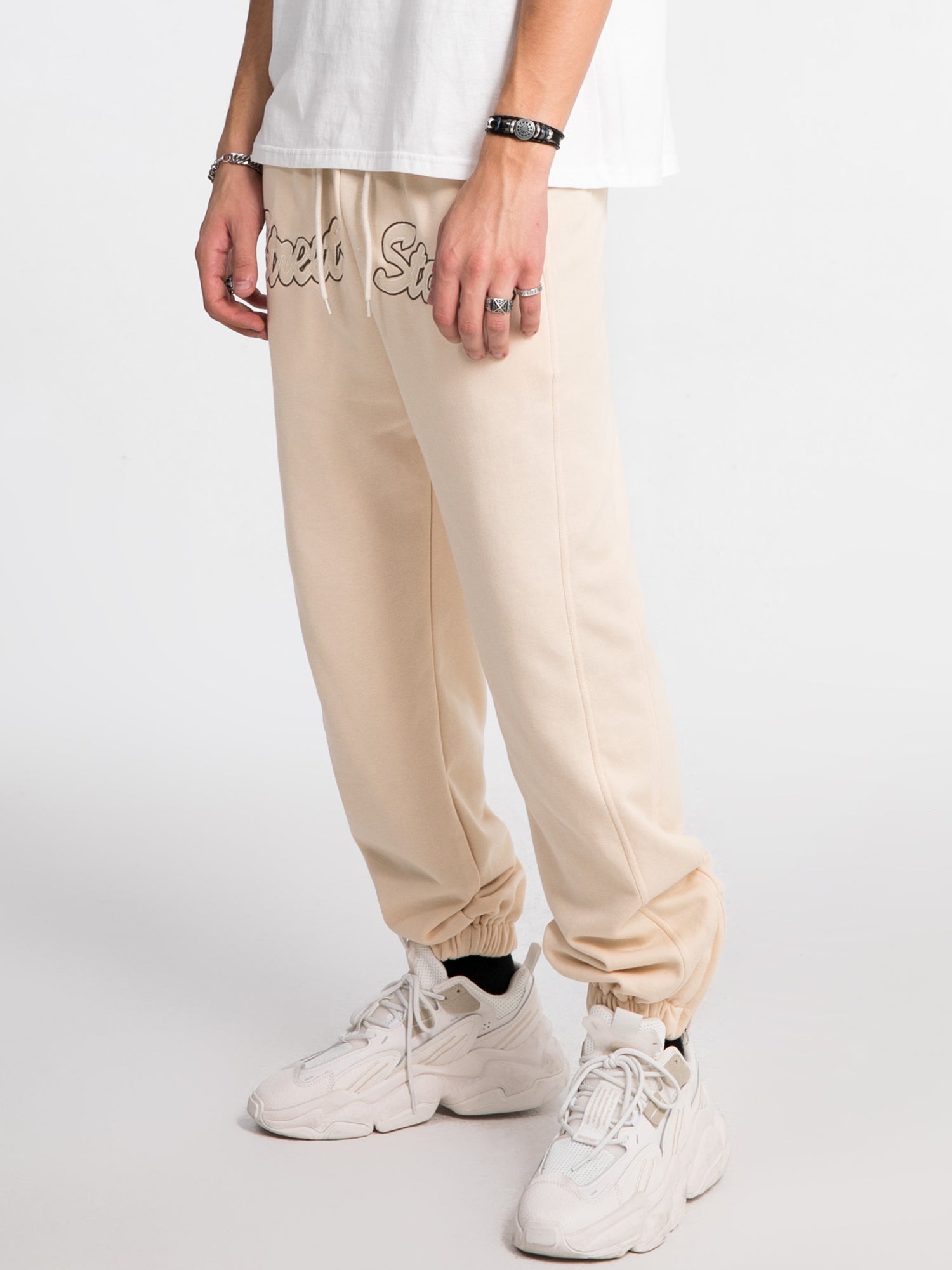 JUSTNOTAG Casual Letter Catton Drawstring Waist Pants