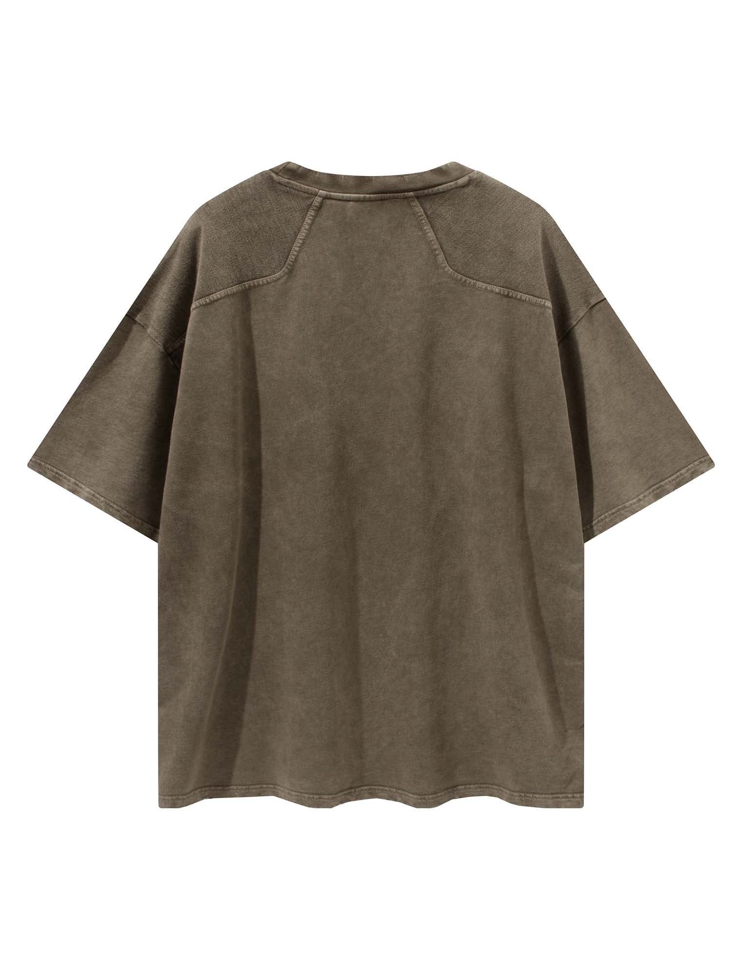JUSTNOTAG Slit Vintage Kurzarm-T-Shirt aus 100 % Baumwolle – DarkKhaki Wash