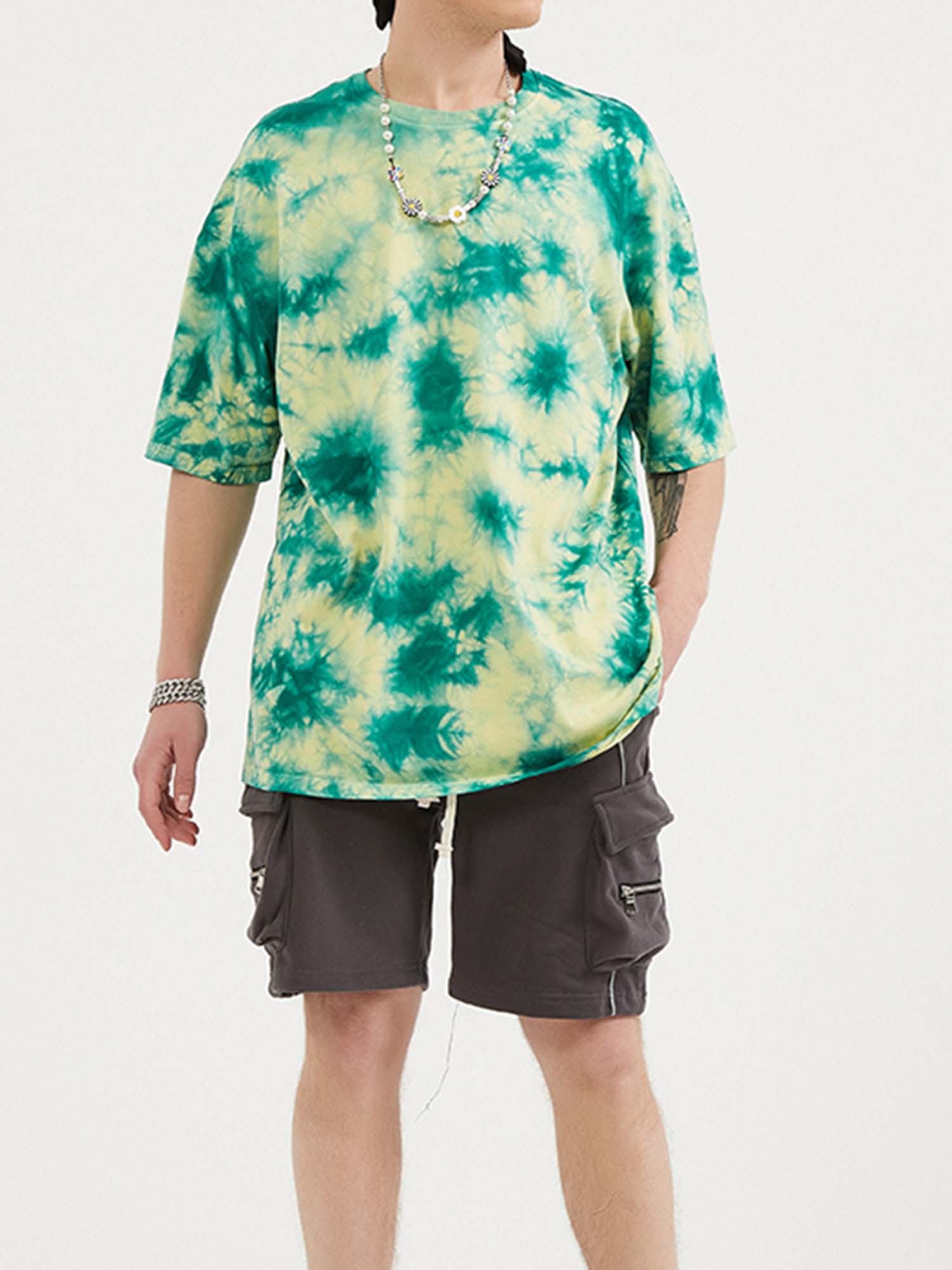 JUSTNOTAG T-shirt à manches courtes 100% coton irisé vert forêt - Tie Dye