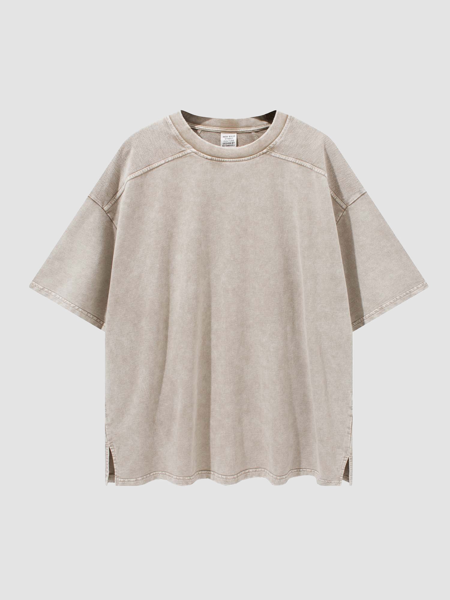 JUSTNOTAG Slit Vintage Kurzarm-T-Shirt aus 100 % Baumwolle – KhakiWash