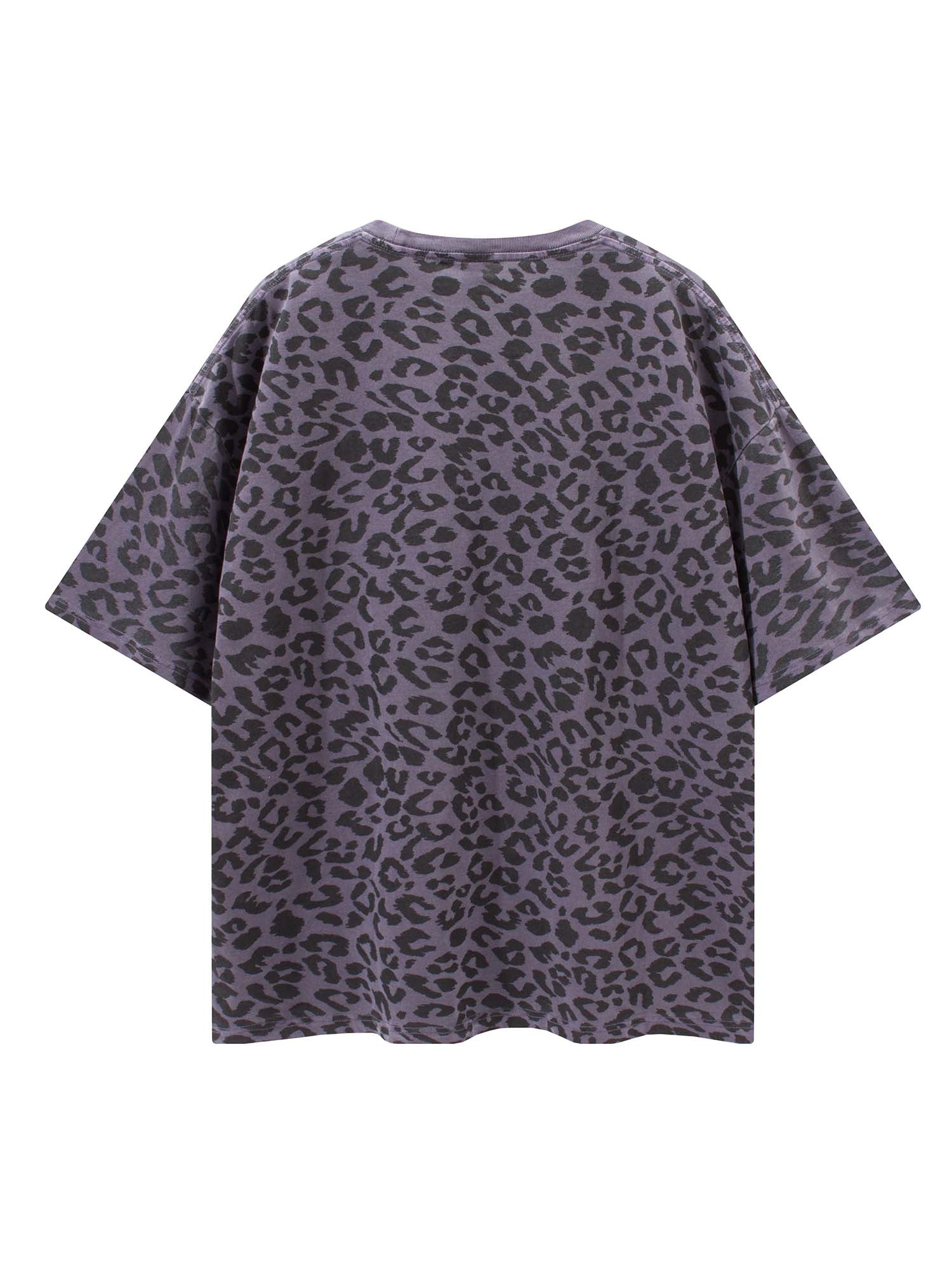 JUSTNOTAG Purple leopard Print 100% Cotton Short Sleeve Tee