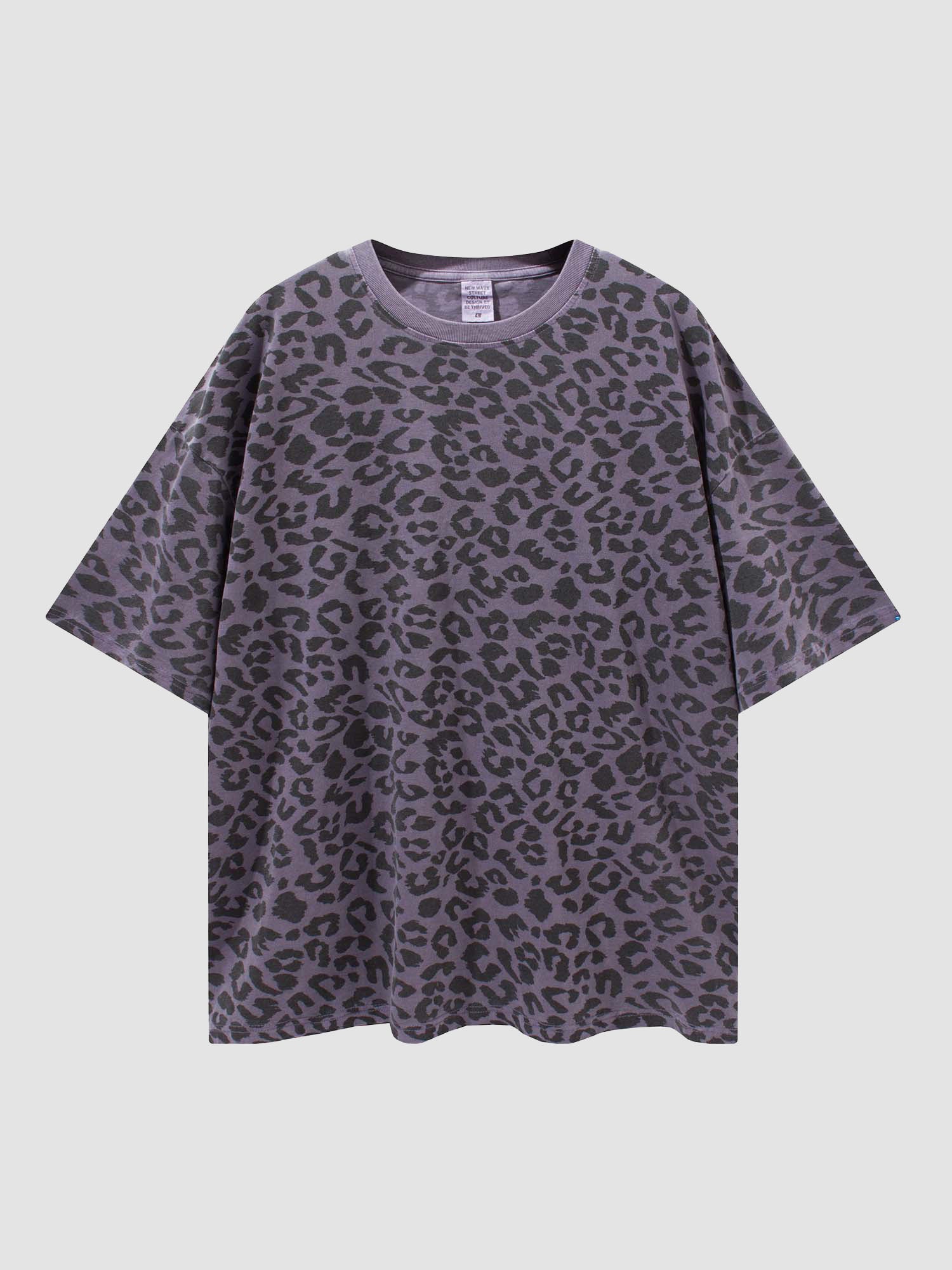 JUSTNOTAG Purple leopard Print 100% Cotton Short Sleeve Tee