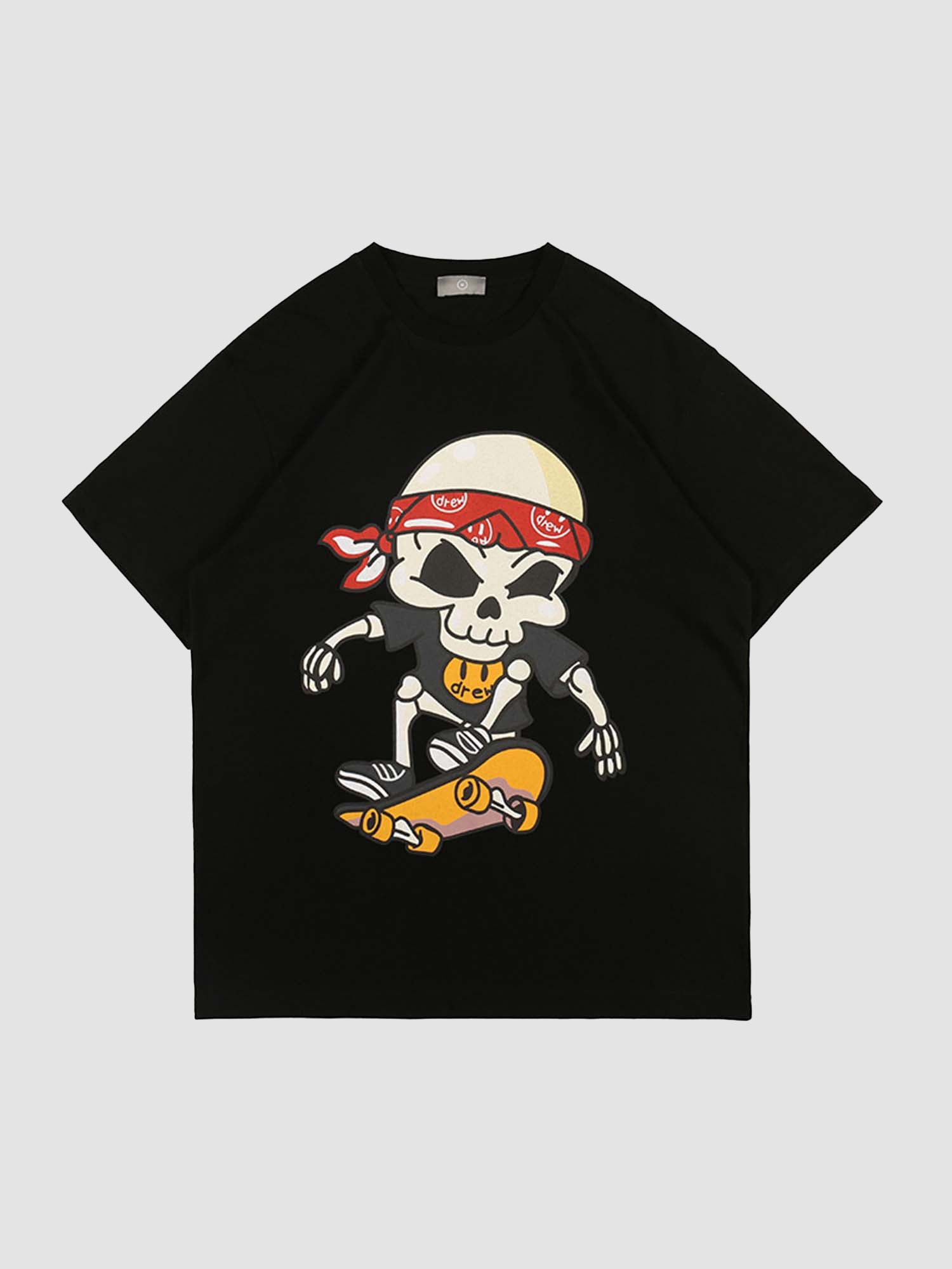 Justnotag Skateboard Skeleton Boy T-shirt à manches courtes en coton imprimé
