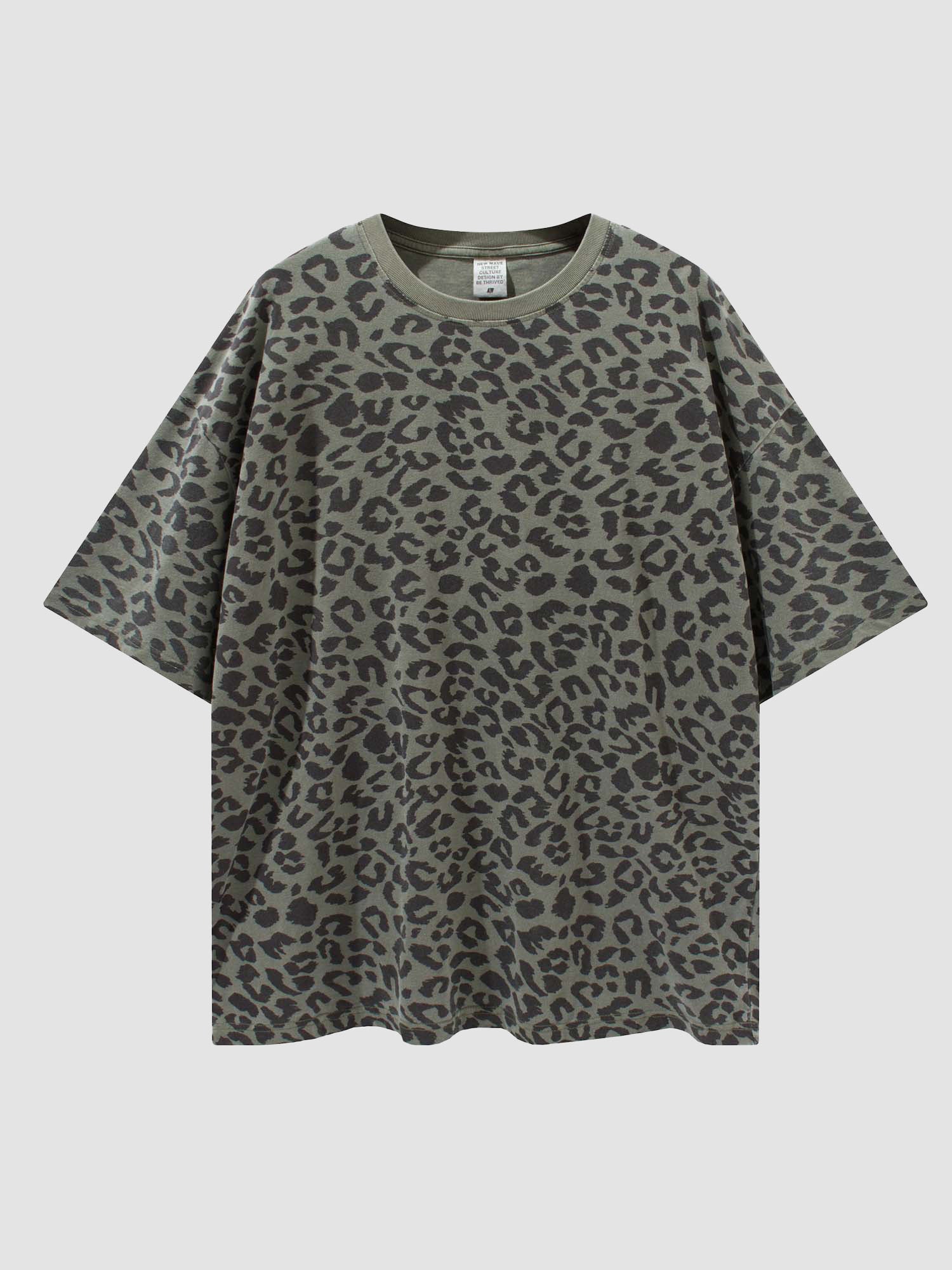 JUSTNOTAG Green leopard Print 100% Cotton Short Sleeve Tee