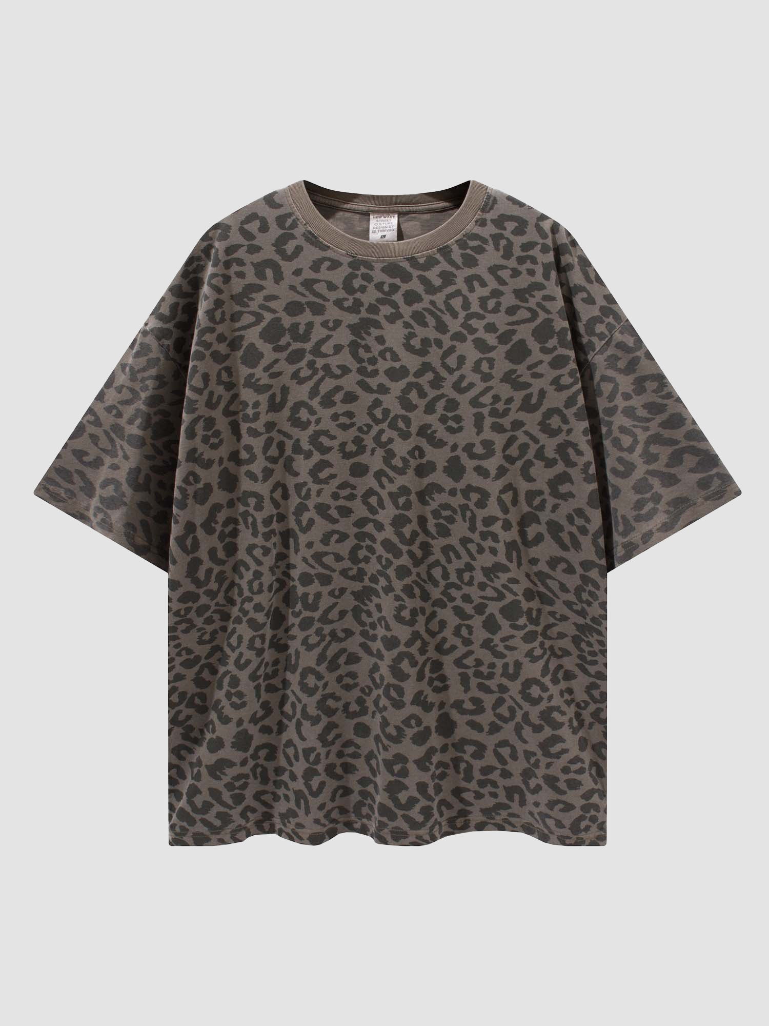 JUSTNOTAG DarkGray leopard Print 100% Cotton Short Sleeve Tee