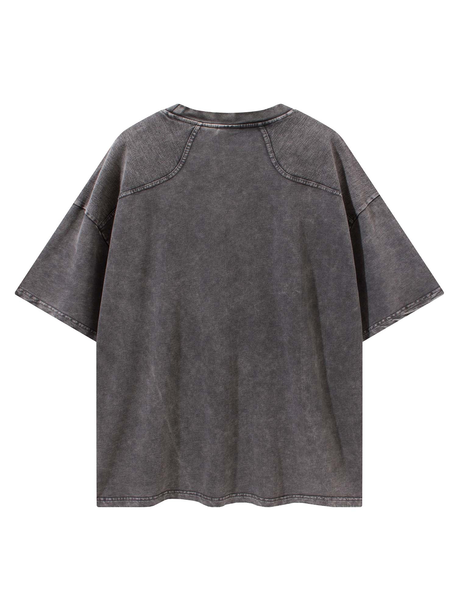 JUSTNOTAG Slit Vintage Kurzarm-T-Shirt aus 100 % Baumwolle – Dunkelgraue Waschung