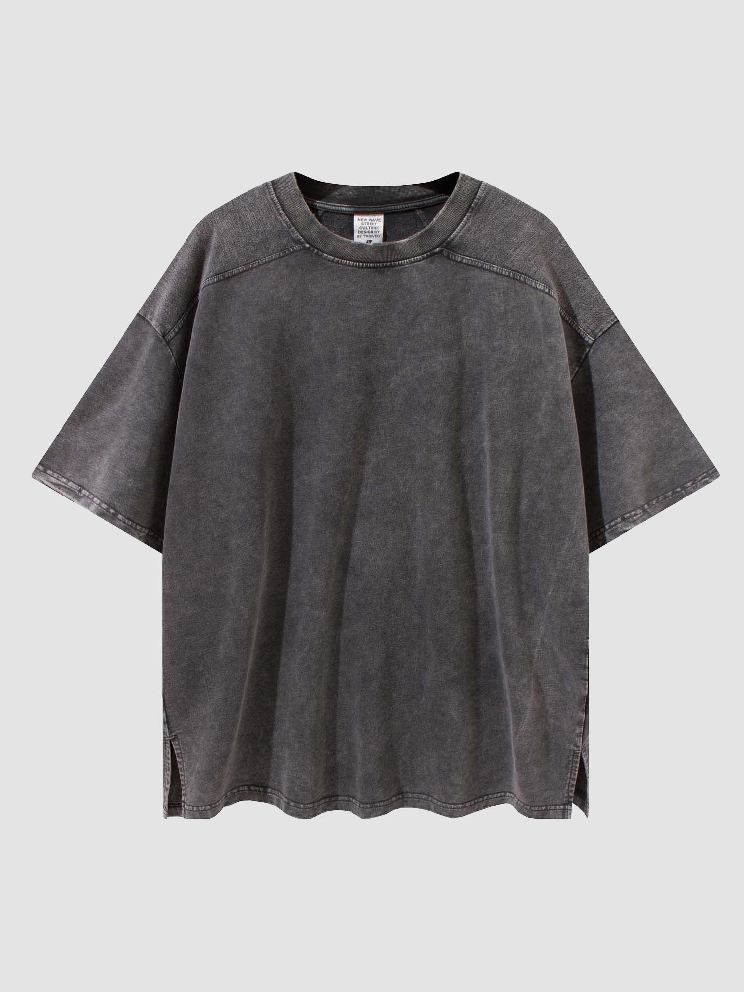 JUSTNOTAG Slit Vintage 100% Coton T-shirt à manches courtes - DarkGray Wash