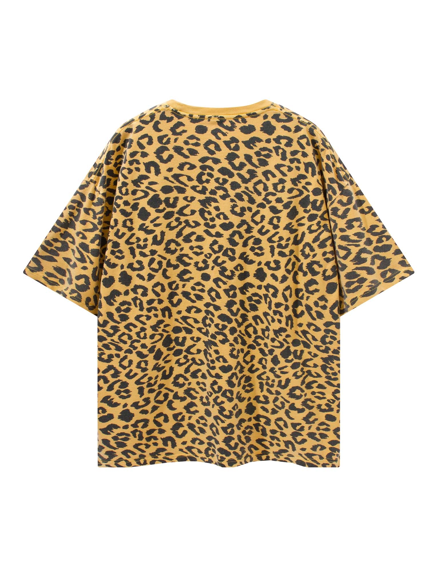 JUSTNOTAG Yellow leopard Print 100% Cotton Short Sleeve Tee