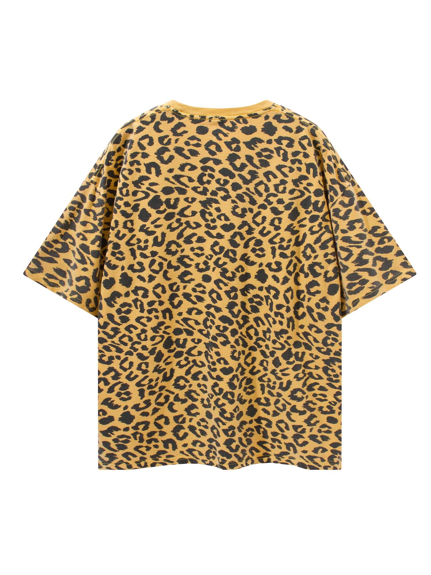 JUSTNOTAG Gelbes Kurzarm-T-Shirt aus 100 % Baumwolle mit Leopardenmuster