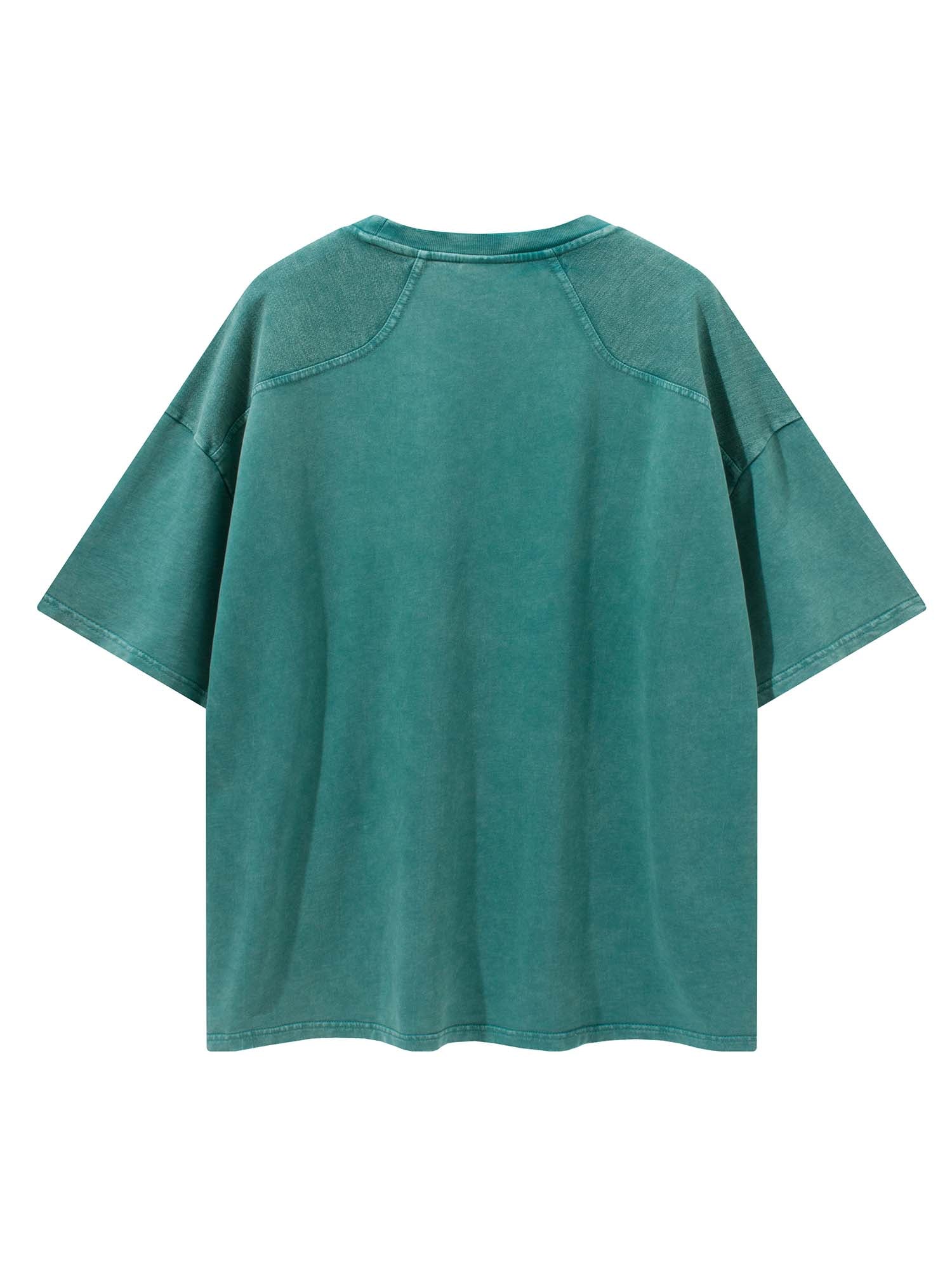 JUSTNOTAG Slit Vintage Kurzarm-T-Shirt aus 100 % Baumwolle – Blaugrüne Waschung