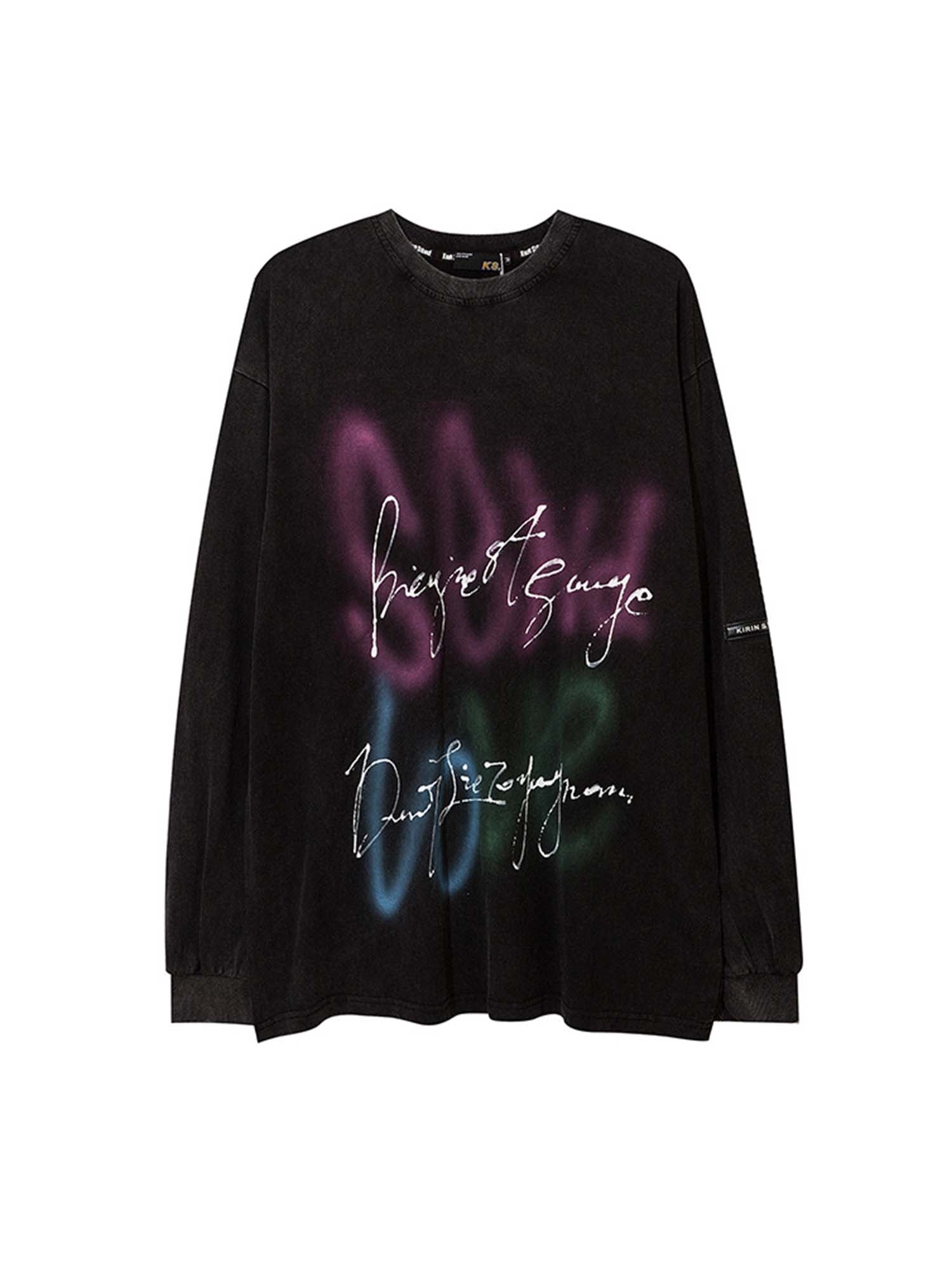 JUSTNOTAG Letter Print Cotton Long Sleeve Tee