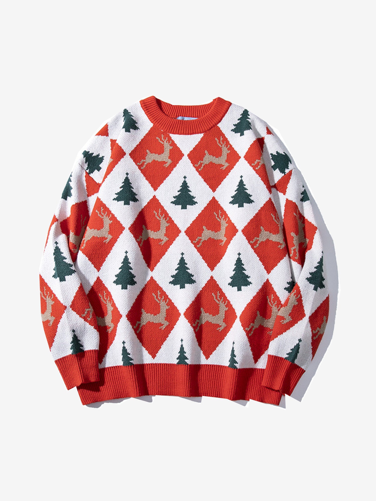 JUSTNOTAG Christmas Print Nylon Round Neck Holiday Sweater