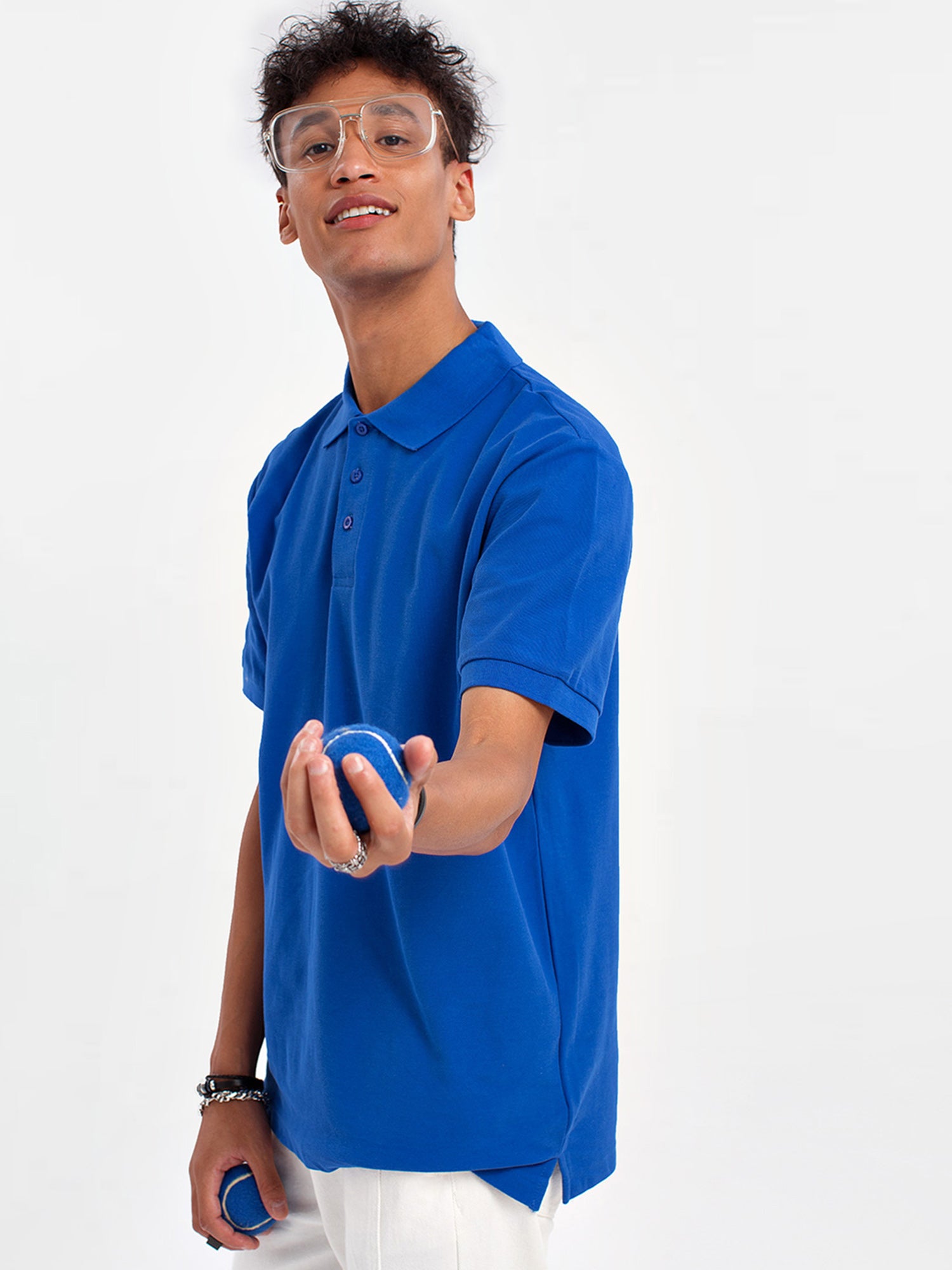 Blue Casual Plain Polo T-Shirt for men's