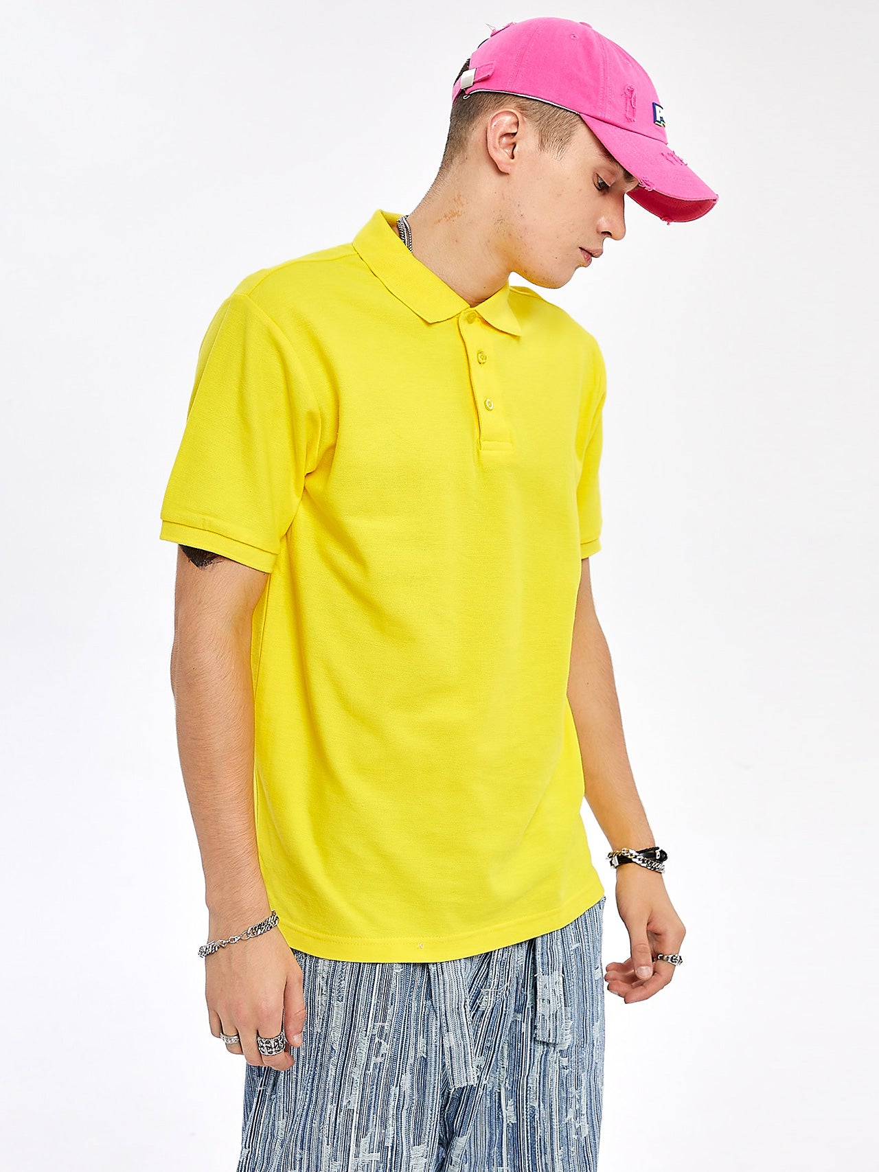 Plain Yellow Cotton Polo for men's