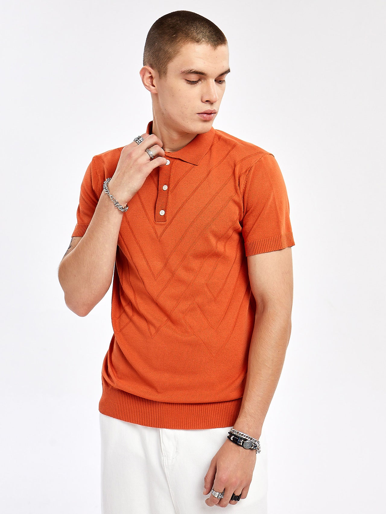 Orange Polo Plain Viscose T-Shirts 