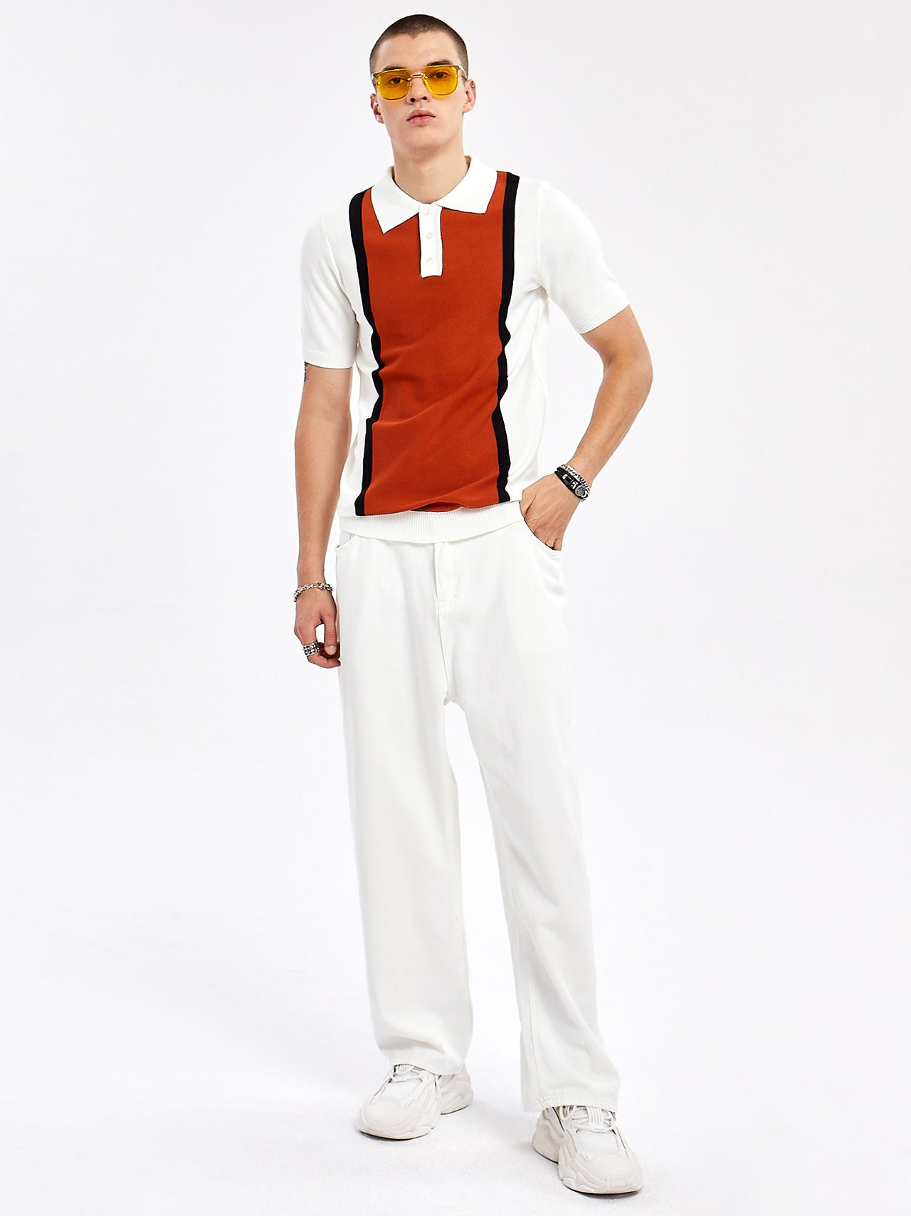 Smart Look Colorblock Viscose White Polo Tops for men's