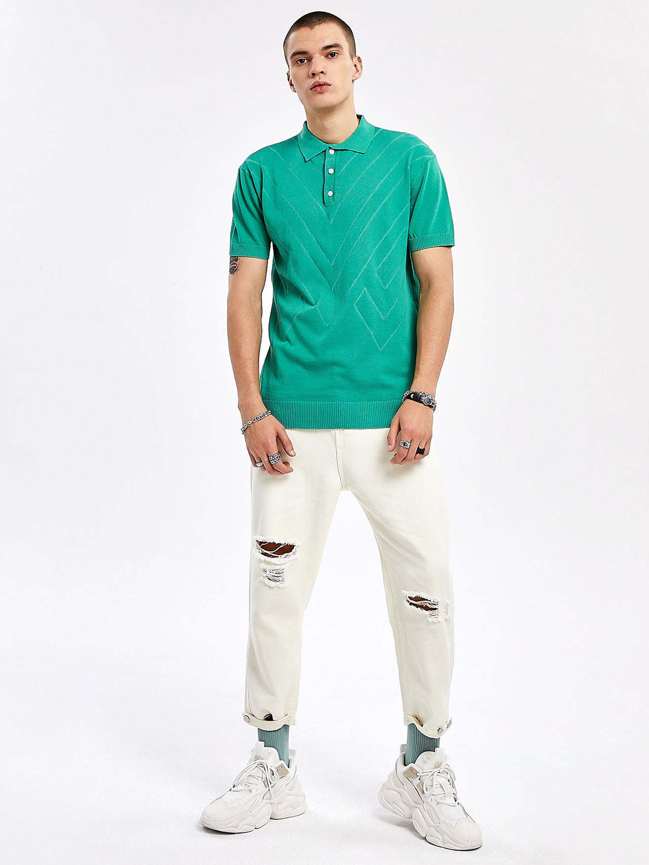 Short sleeve Casual Plain Viscose Green Polo Tops