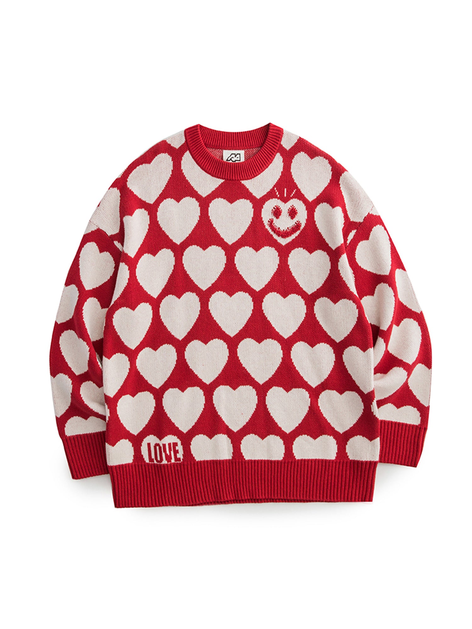 Heart Design Round-Neck Long-Sleeve Sweaters for men's