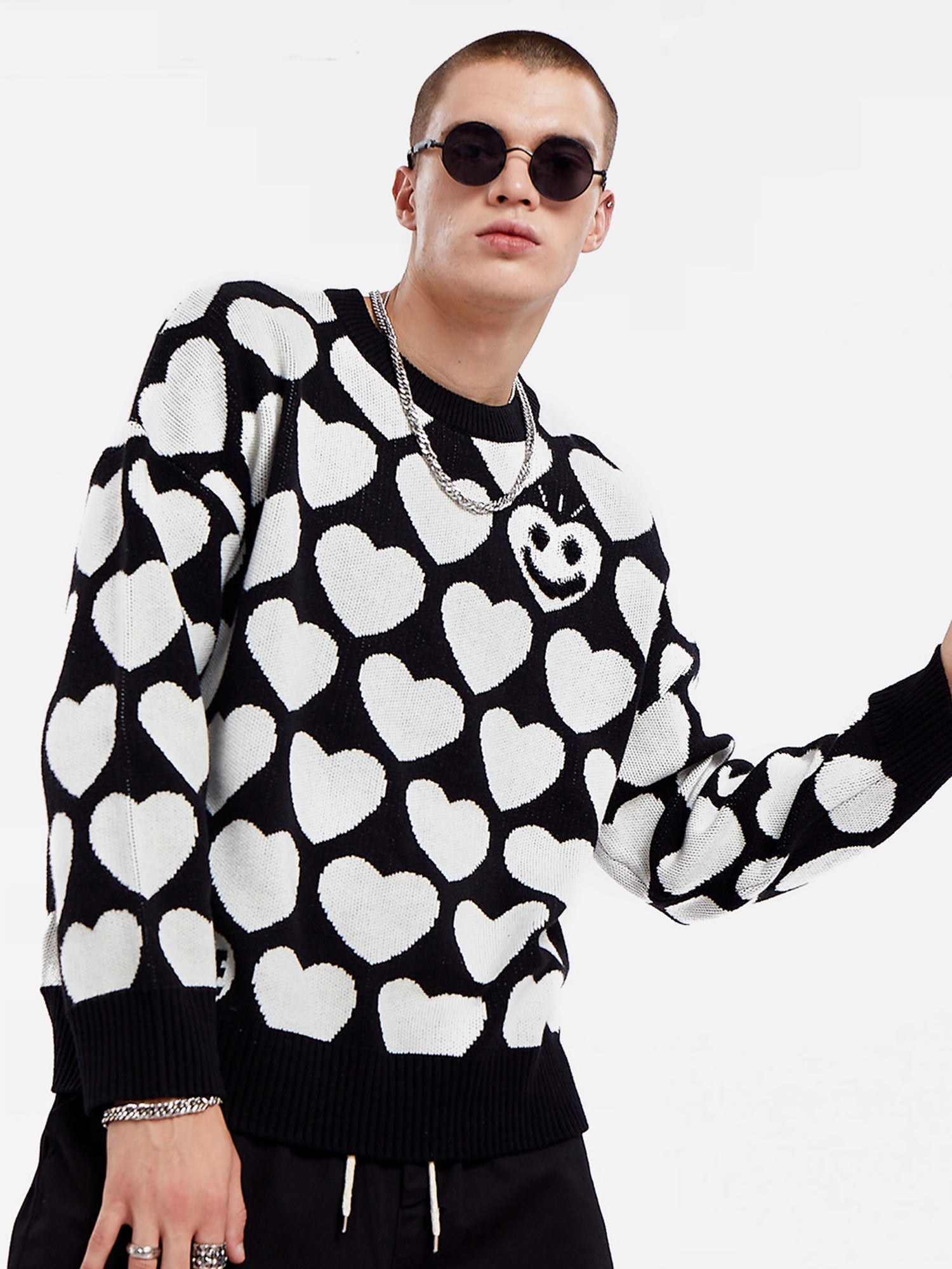 Street Casual Hiphop Print Round-Neck Black Long-Sleeve Sweaters for men's