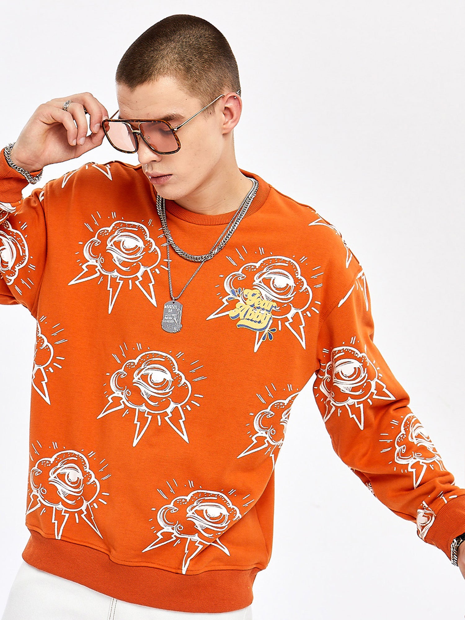 JUSTNOTAG Letterr Cotton Rundhals Orange Sweatshirts Tops