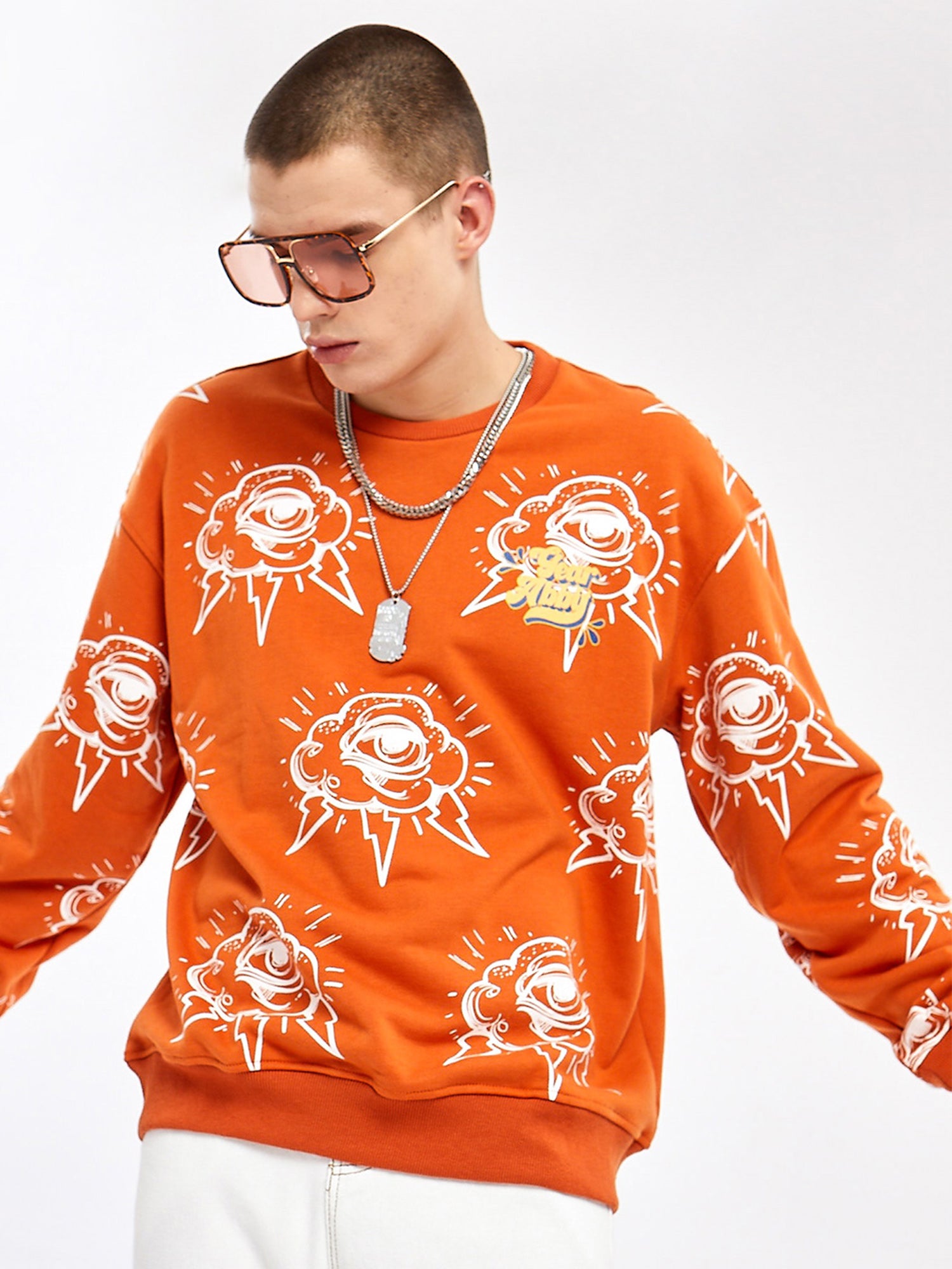 JUSTNOTAG Letterr Cotton Rundhals Orange Sweatshirts Tops