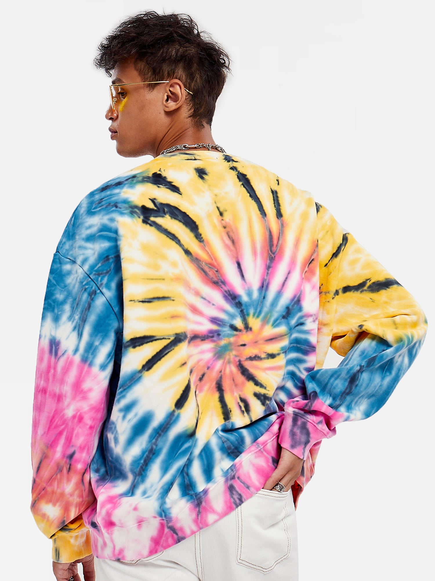 JUSTNOTAG Hip-Hop Street Casual Tie Dye Cotton Round Neck SweatshirtsTops