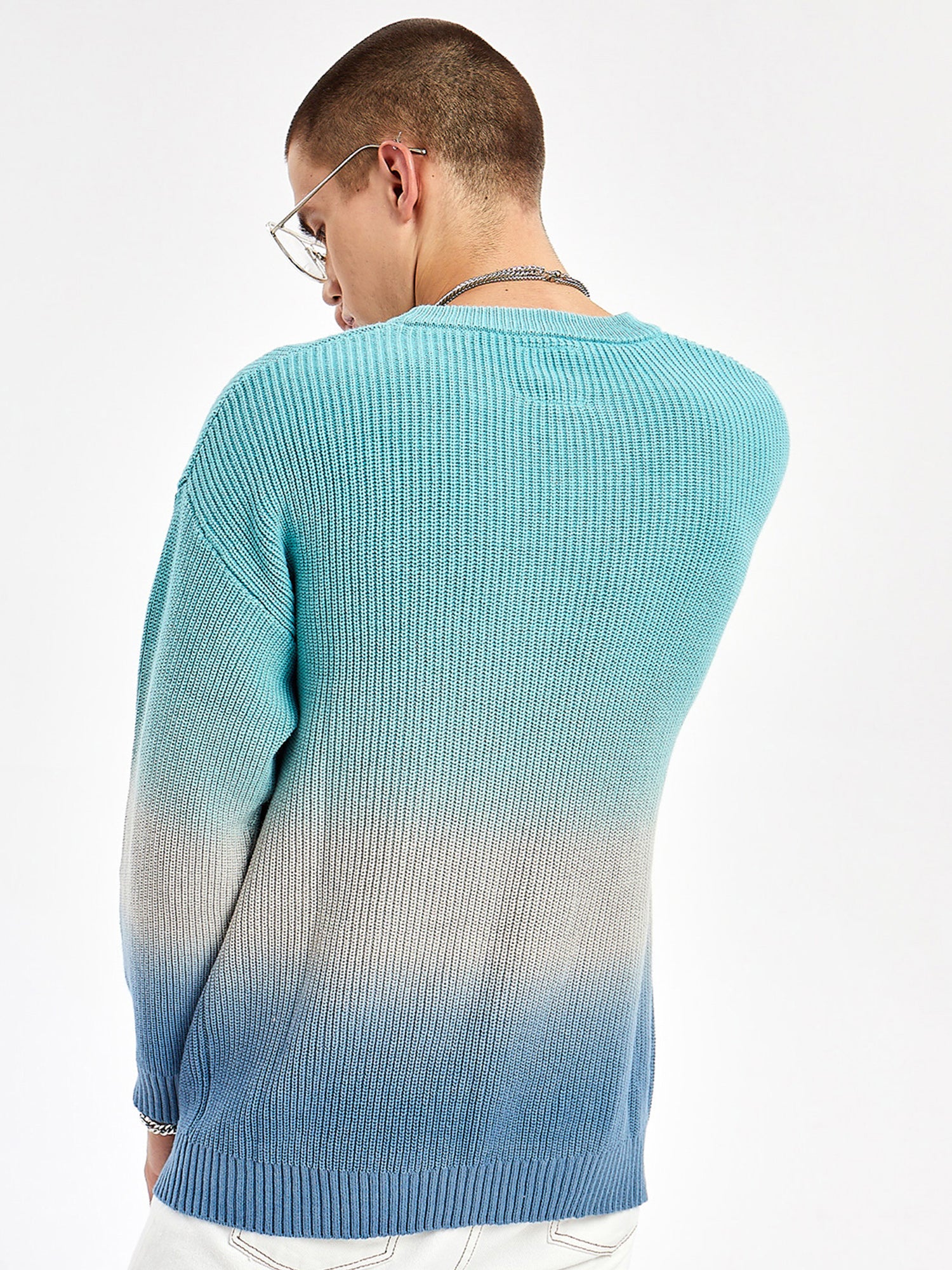 Tie and dye Blue Round-Neck Long-Sleeve Sweaters for men's