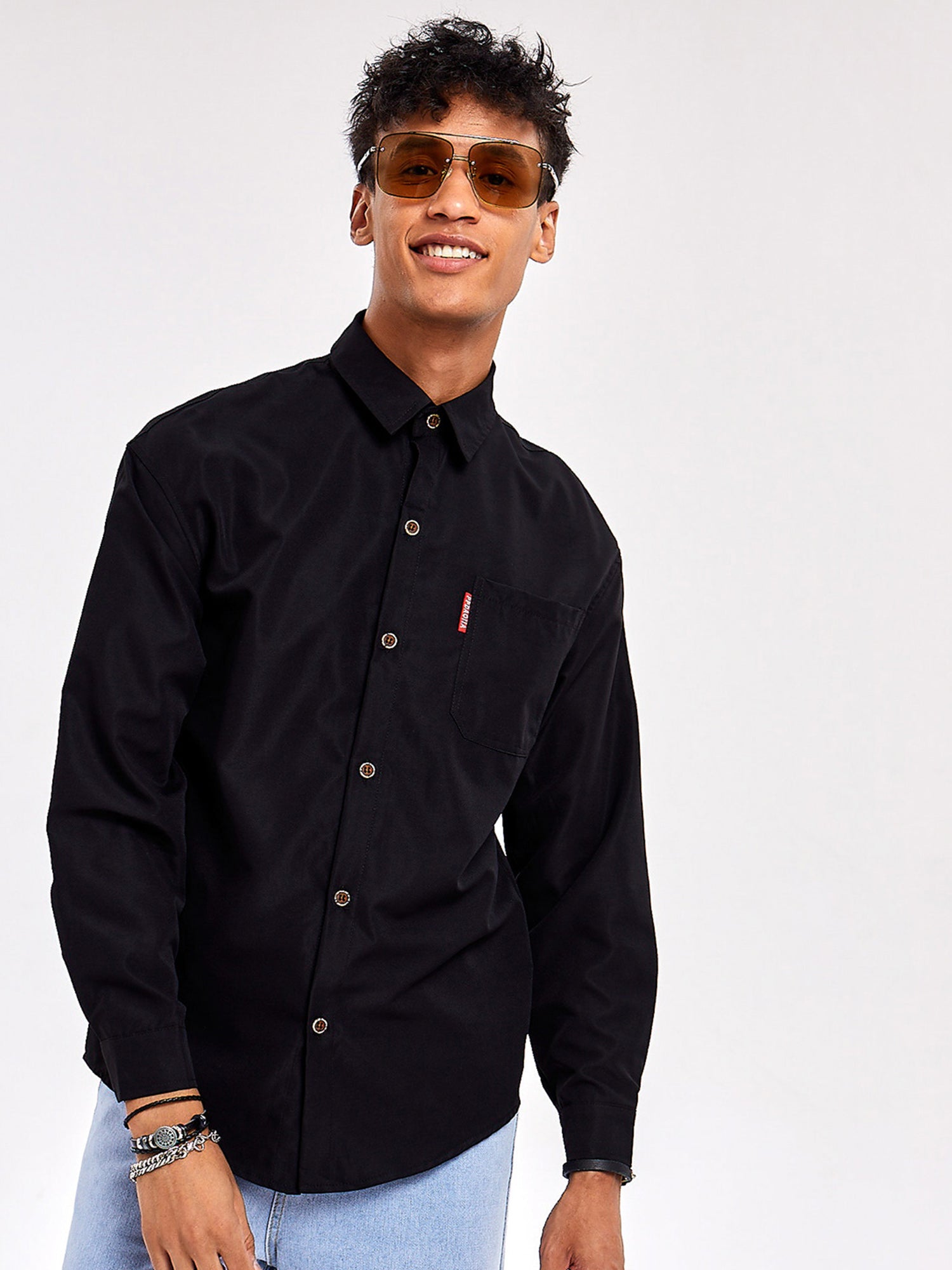 JUSTNOTAG Camicie casual con colletto rovesciato in poliestere con stampa hiphop alla moda
