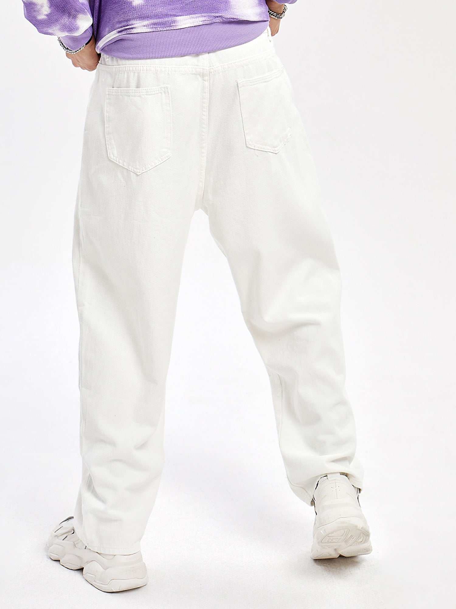JUSTNOTAG Casual Street HipHop Print White Long Loose Jeans