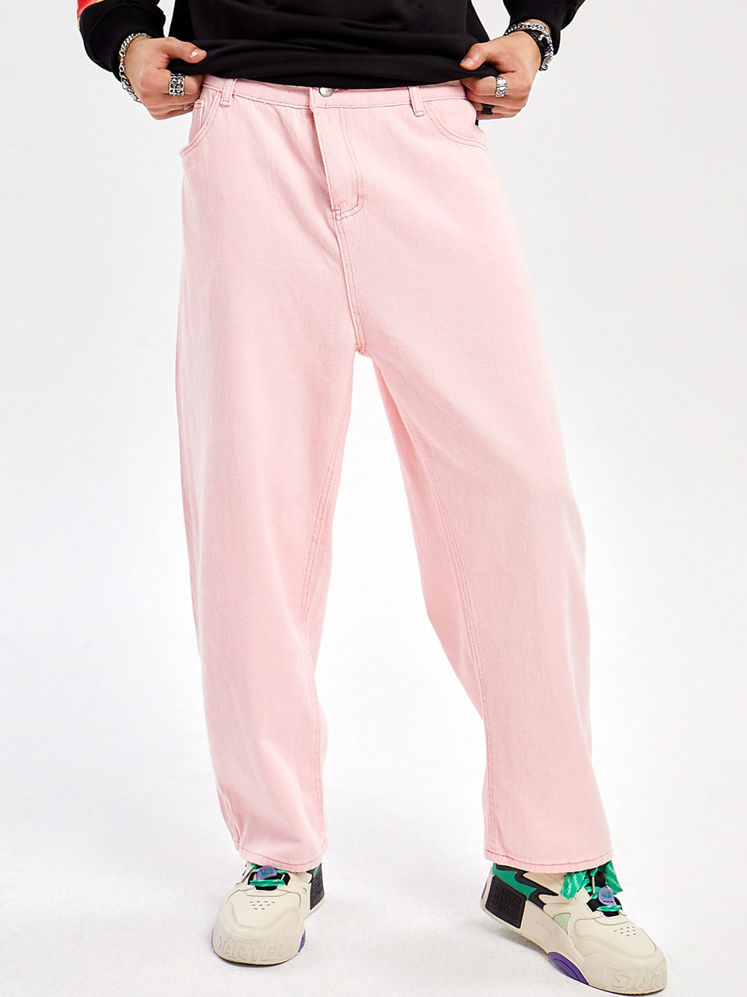 JUSTNOTAG Casual Street HipHop Print Pink Long Loose Jeans