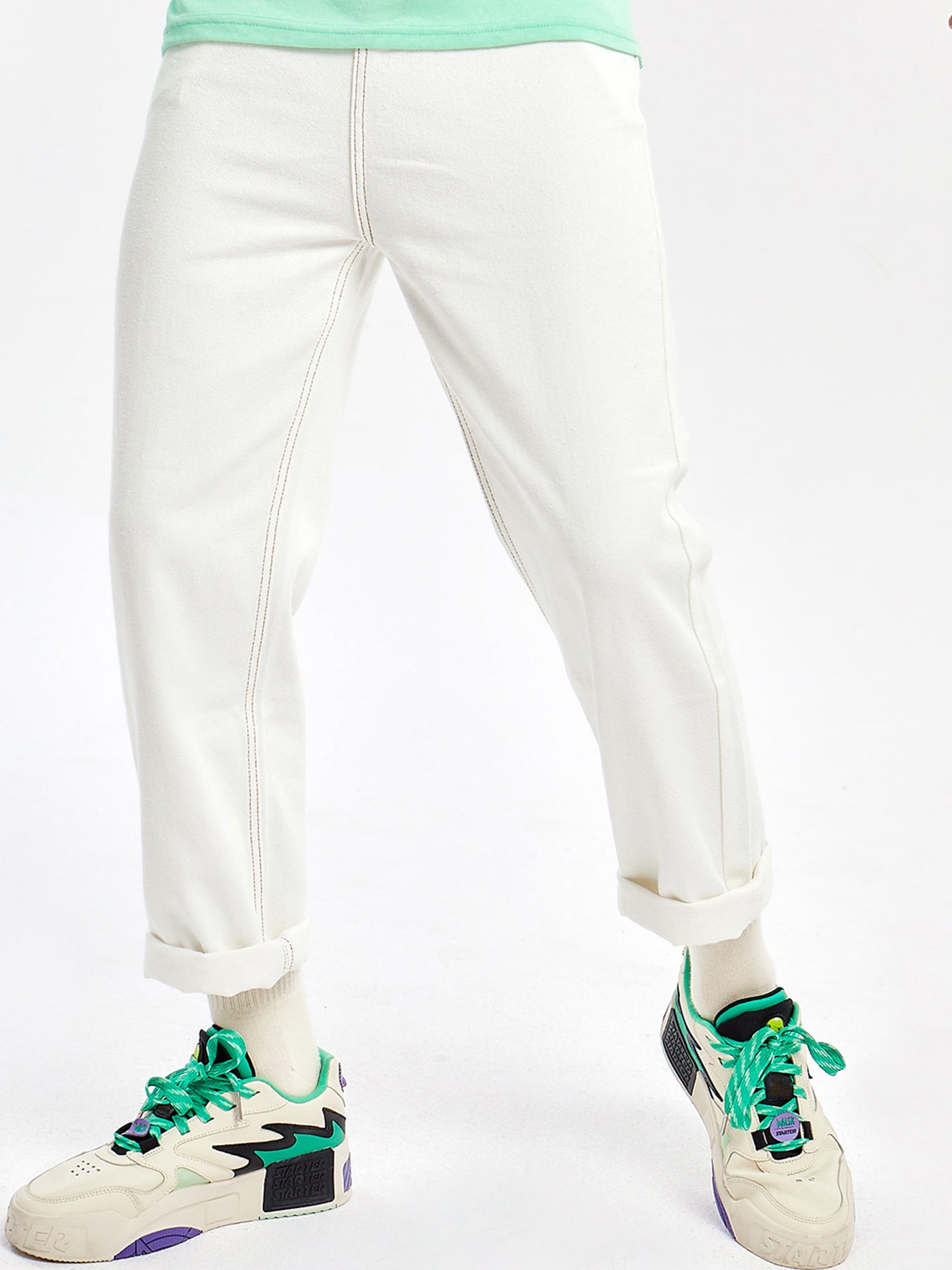 JUSTNOTAG Casual Street HipHop Print White Long Jeans