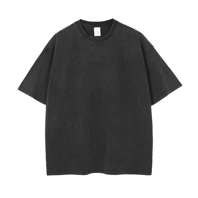 Unisex Wash Old Retro 100%Cotton Long Sleeves T-Shirts Black