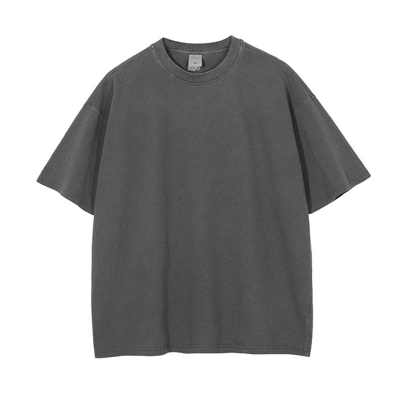 Unisex Wash Old Retro 100%Cotton Long Sleeves T-Shirts Dark Grey