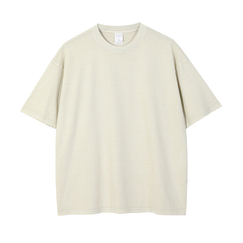 Unisex Wash Old Retro 100%Cotton Long Sleeves T-Shirts Beige