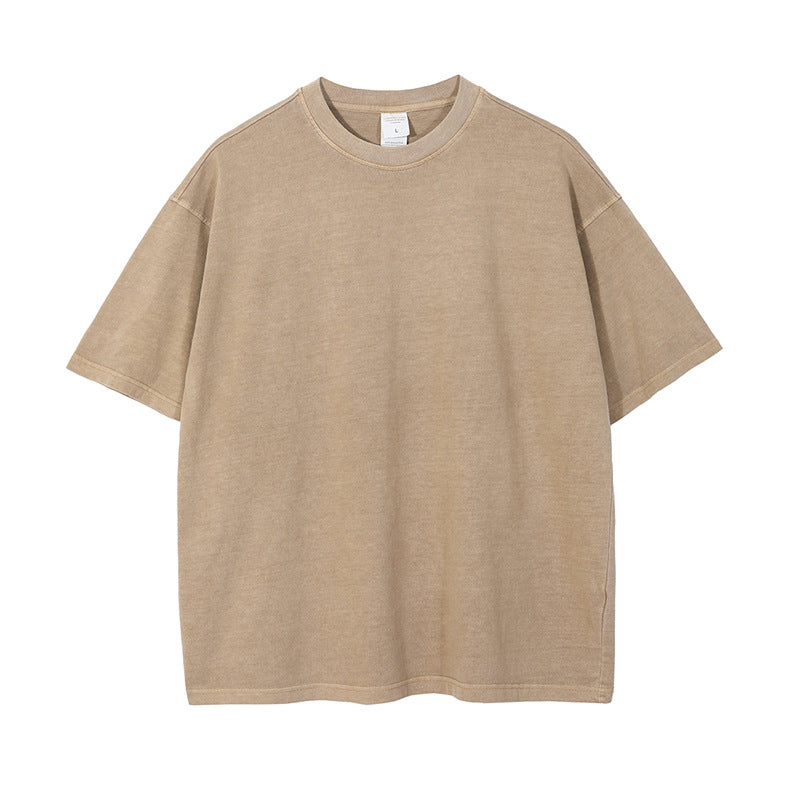 Unisex Wash Old Retro 100%Cotton Long Sleeves T-Shirts Dark Khaki