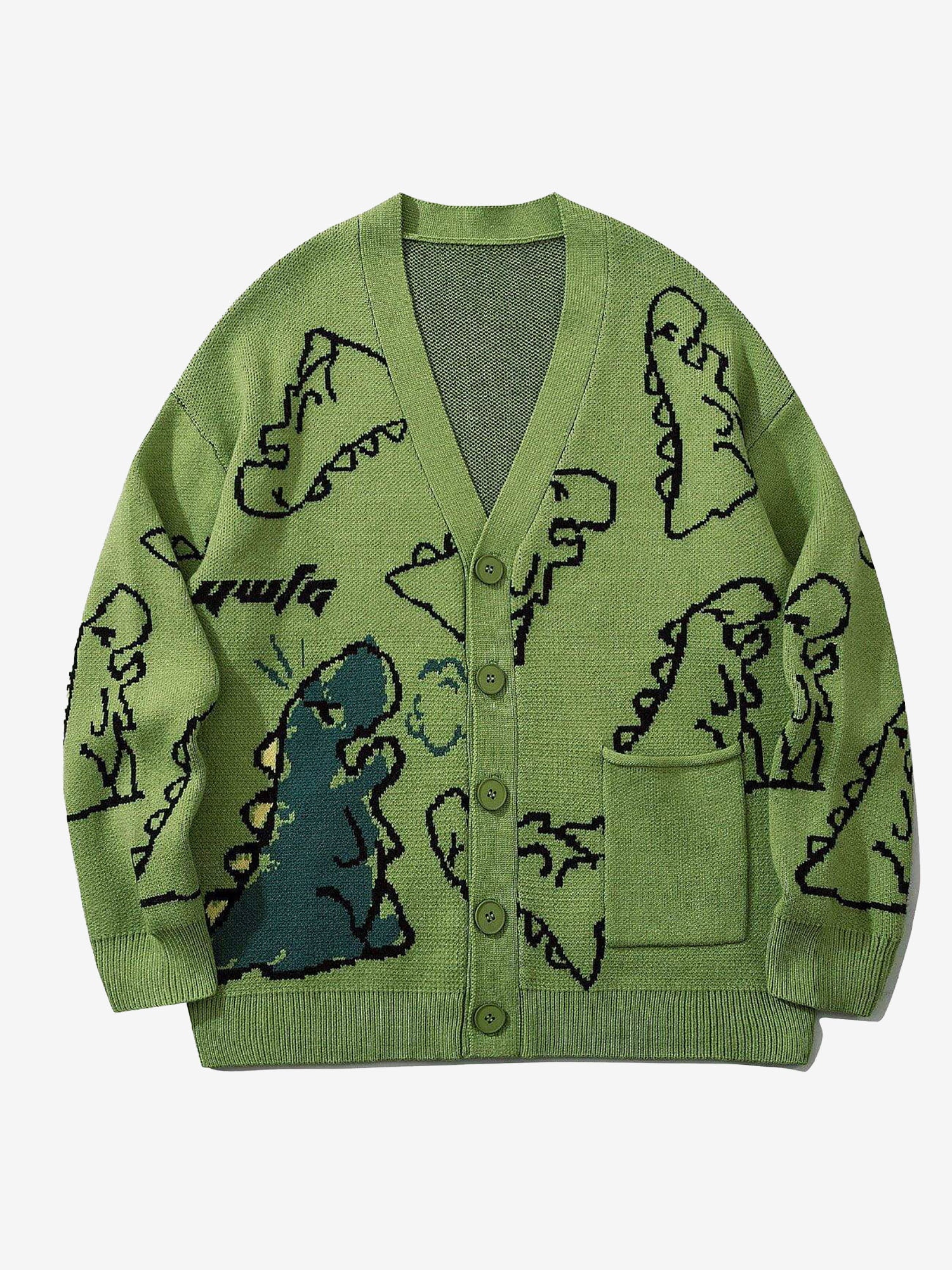 JUSTNOTAG Dinosaur Cartoon Pattern Knitted Grandpa Cardigan