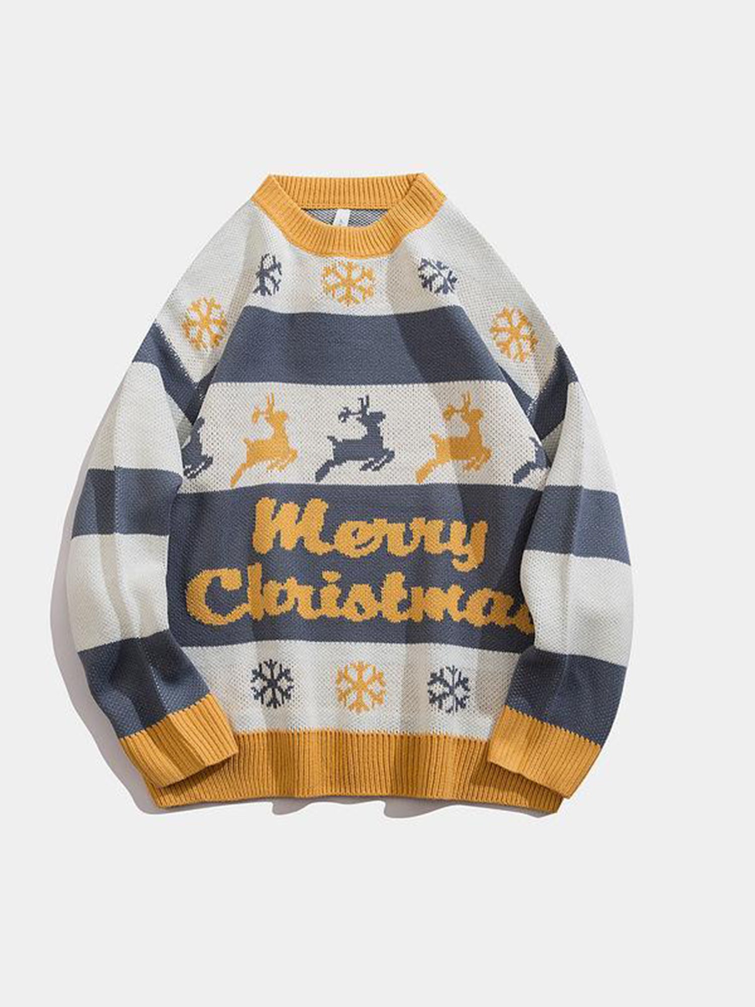 JUSTNOTAG Christmas Print Polyester Round Neck Holiday Sweater