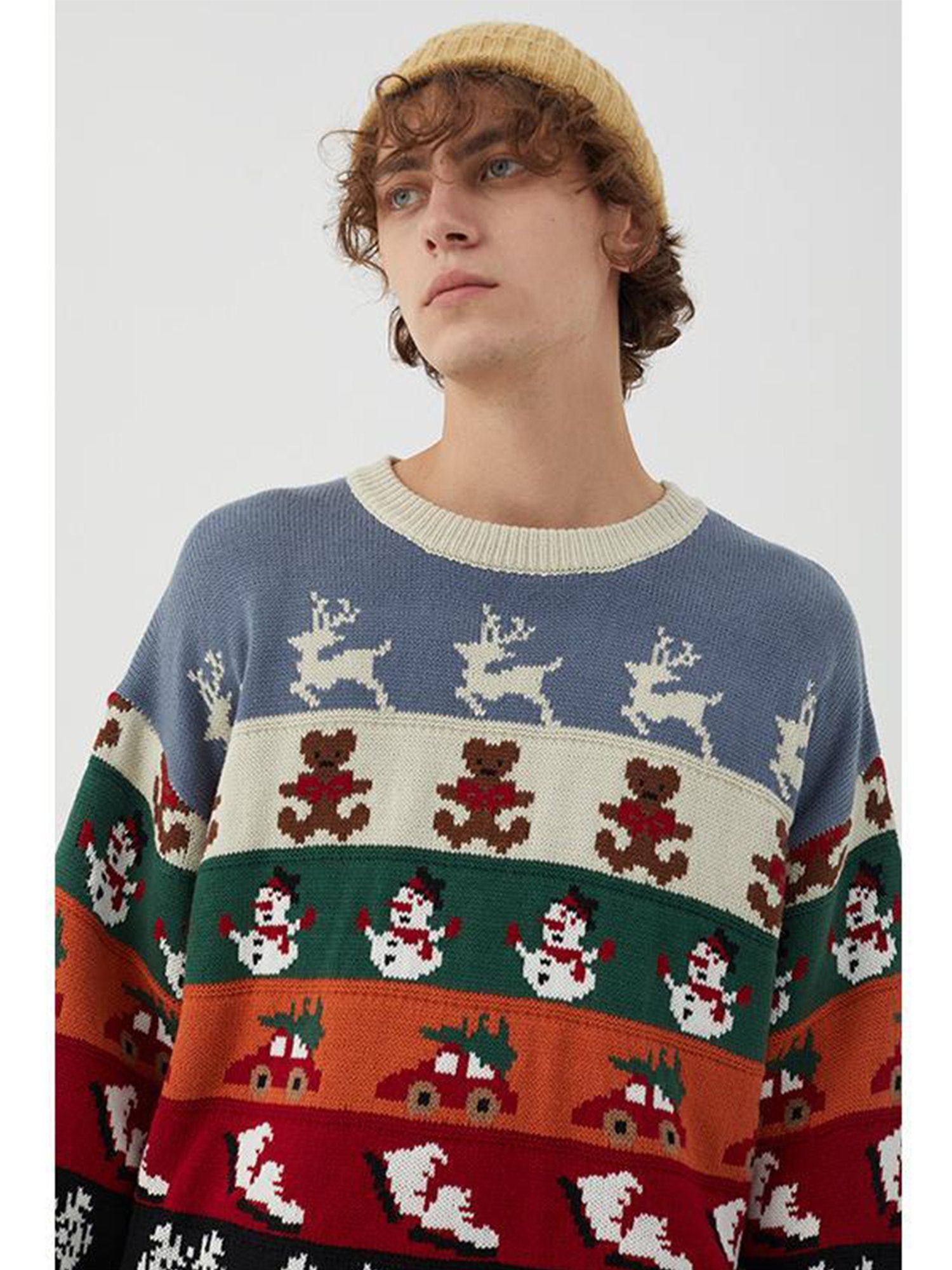 JUSTNOTAG Chirsitmas Fashion Print Round Neck Holiday Sweater