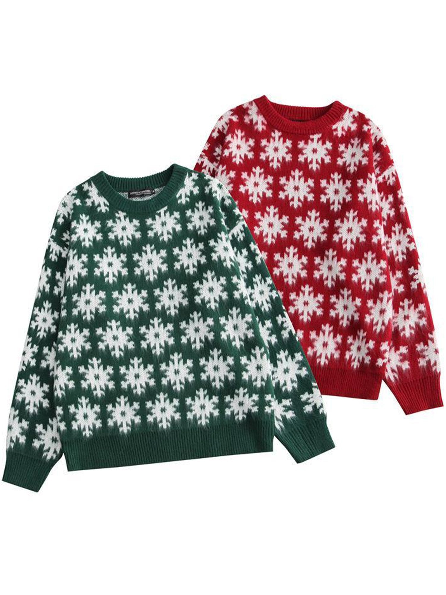 JUSTNOTAG Christmas Fashion Print Acrylic Round Neck Holiday Sweater