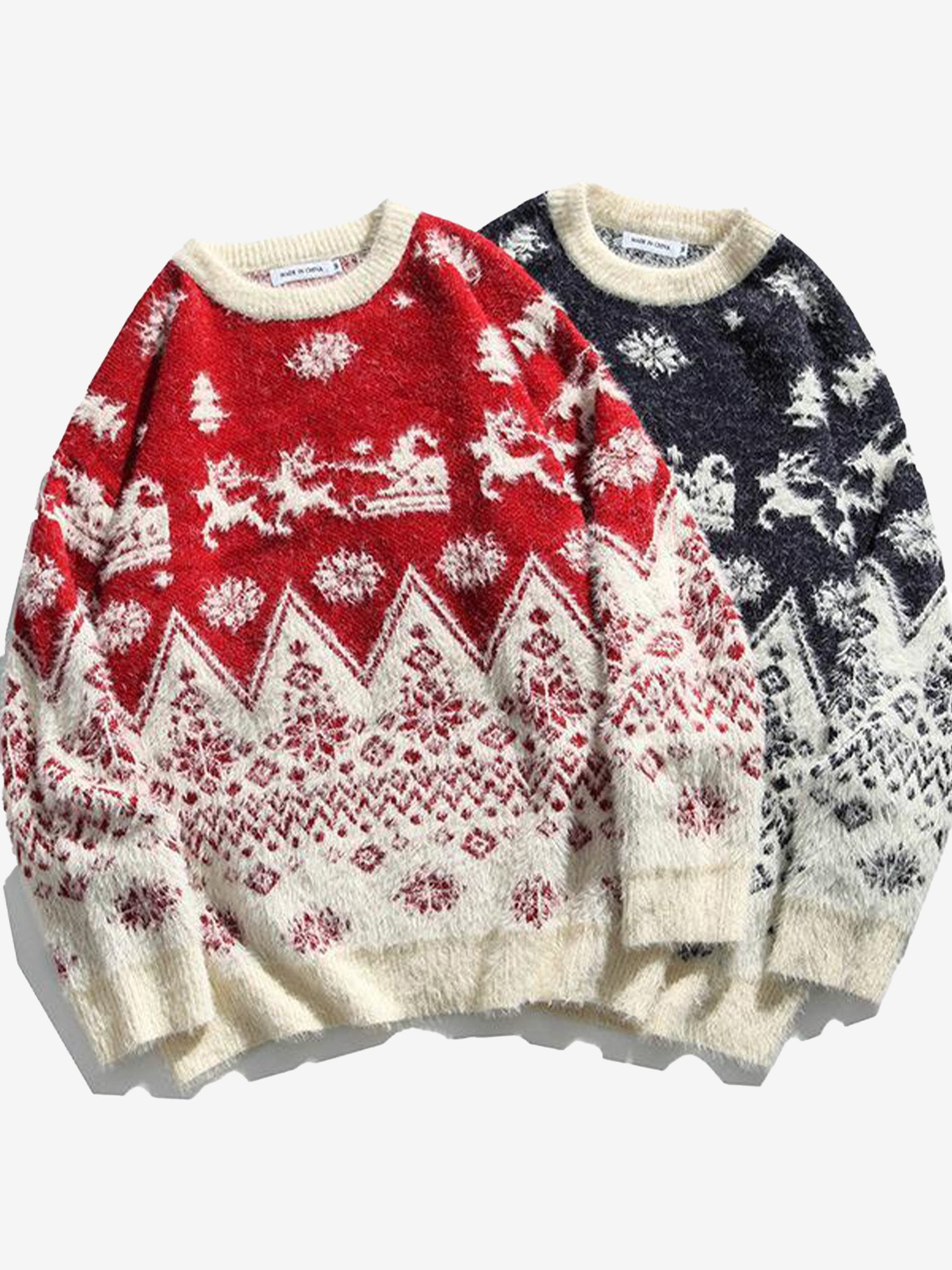 JUSTNOTAG Christmas Fashion Print Round Neck Holiday Sweater