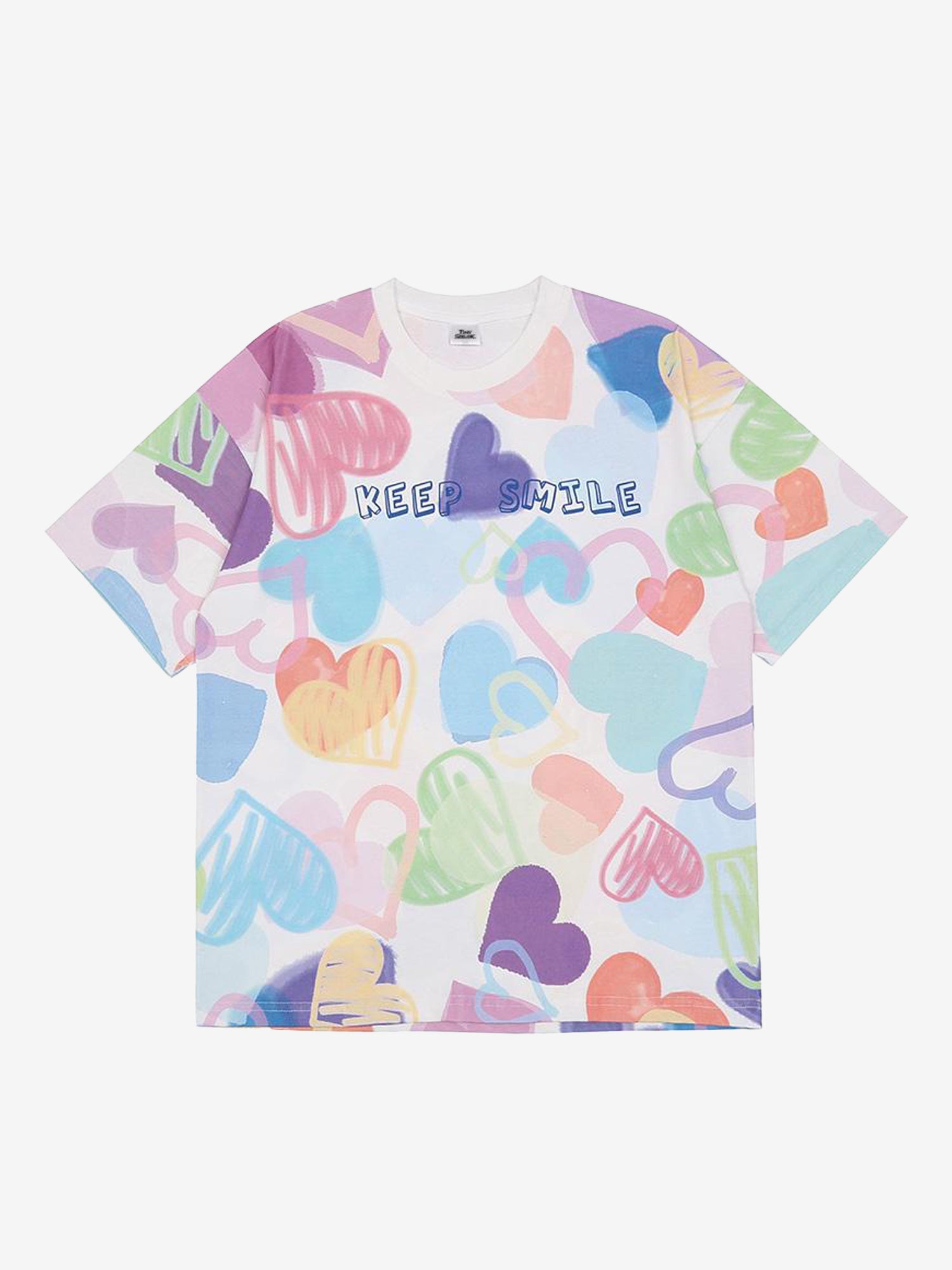Justnotag T-shirt à manches courtes imprimé de lettre de coeur de peinture multicolore