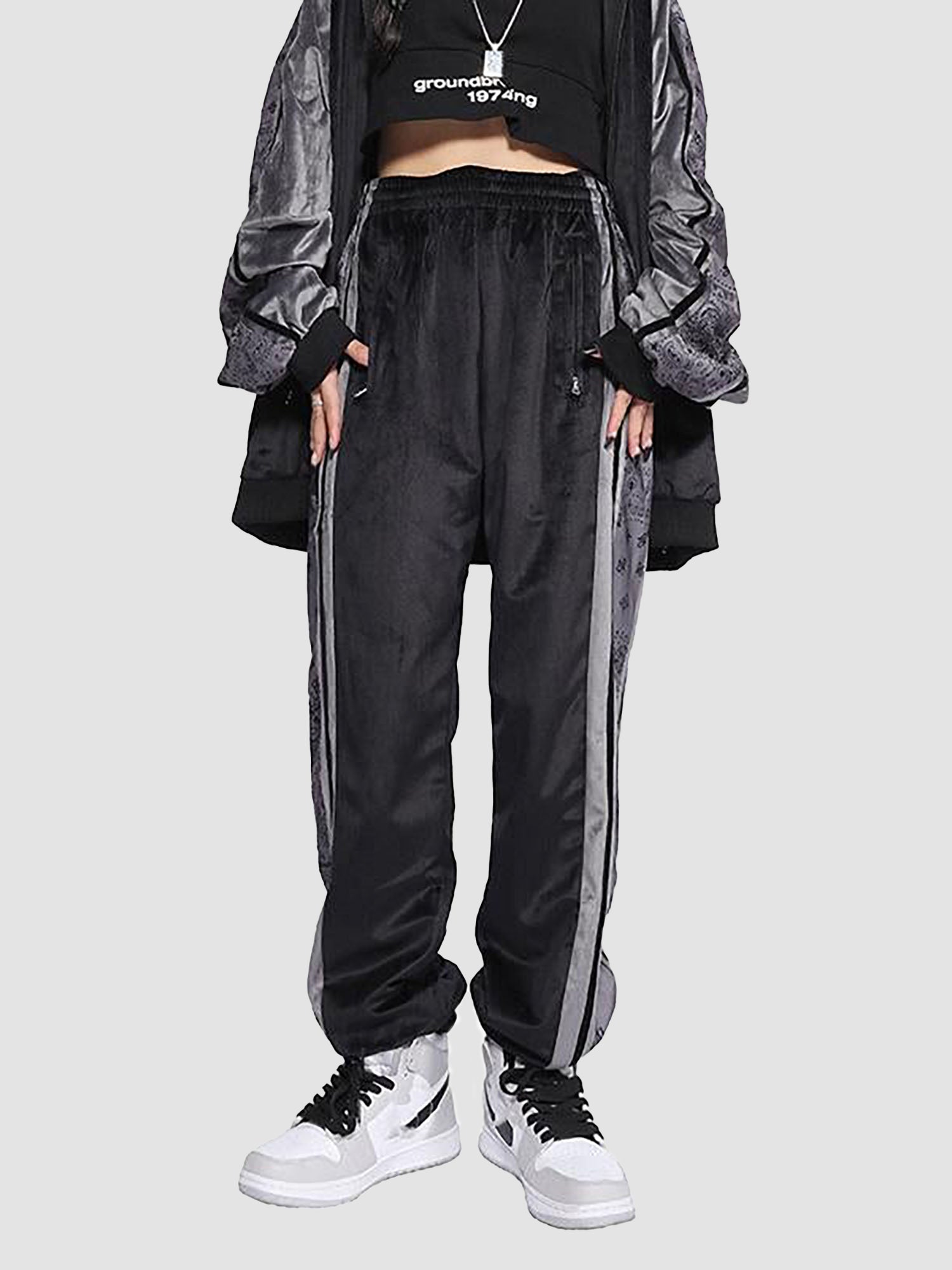 JUSTNOTAG Patchwork Cashew Printed Velour Joggers