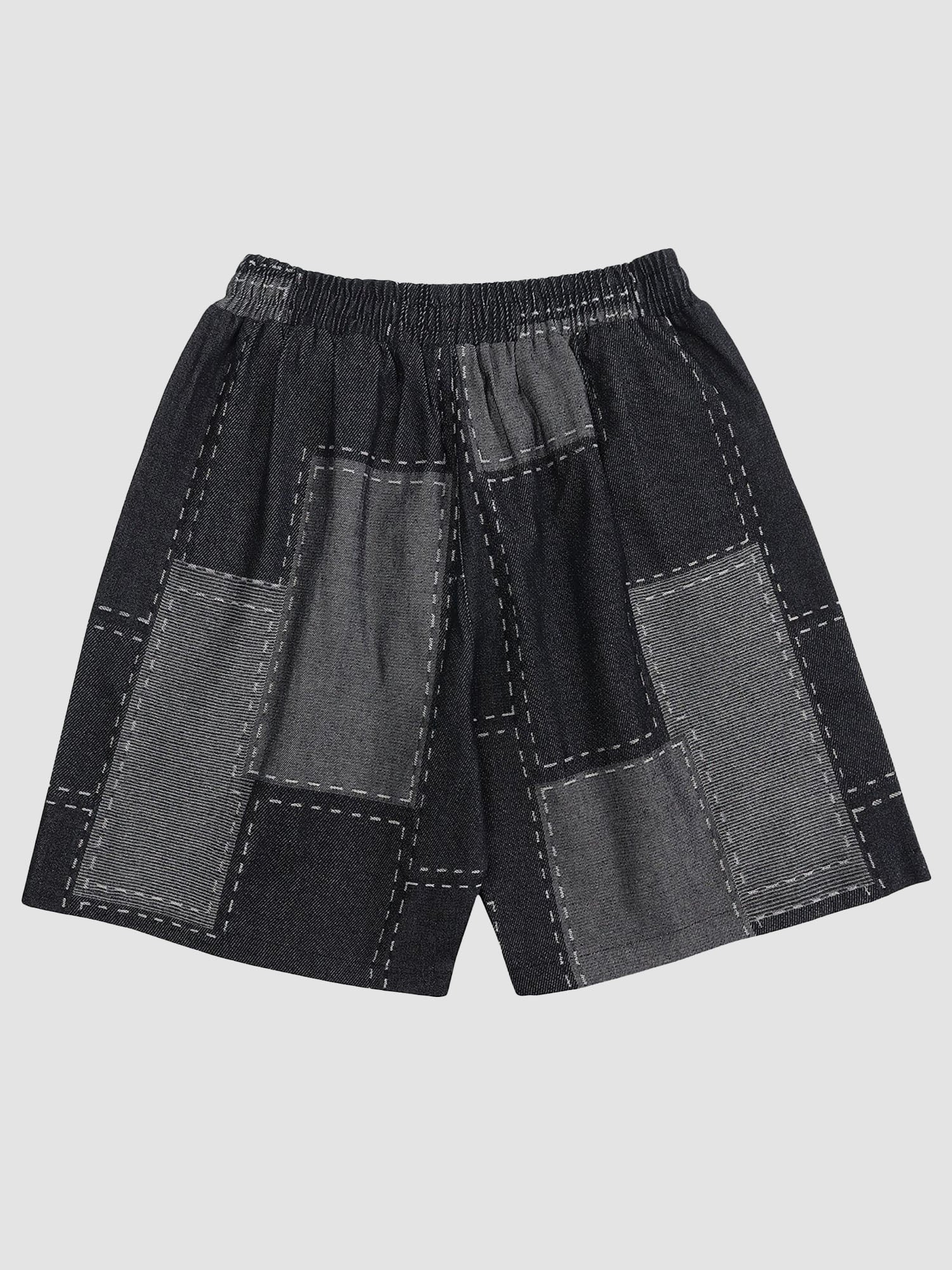JUSTNOTAG Color Matching Denim Shorts Drawstring Waist Shorts