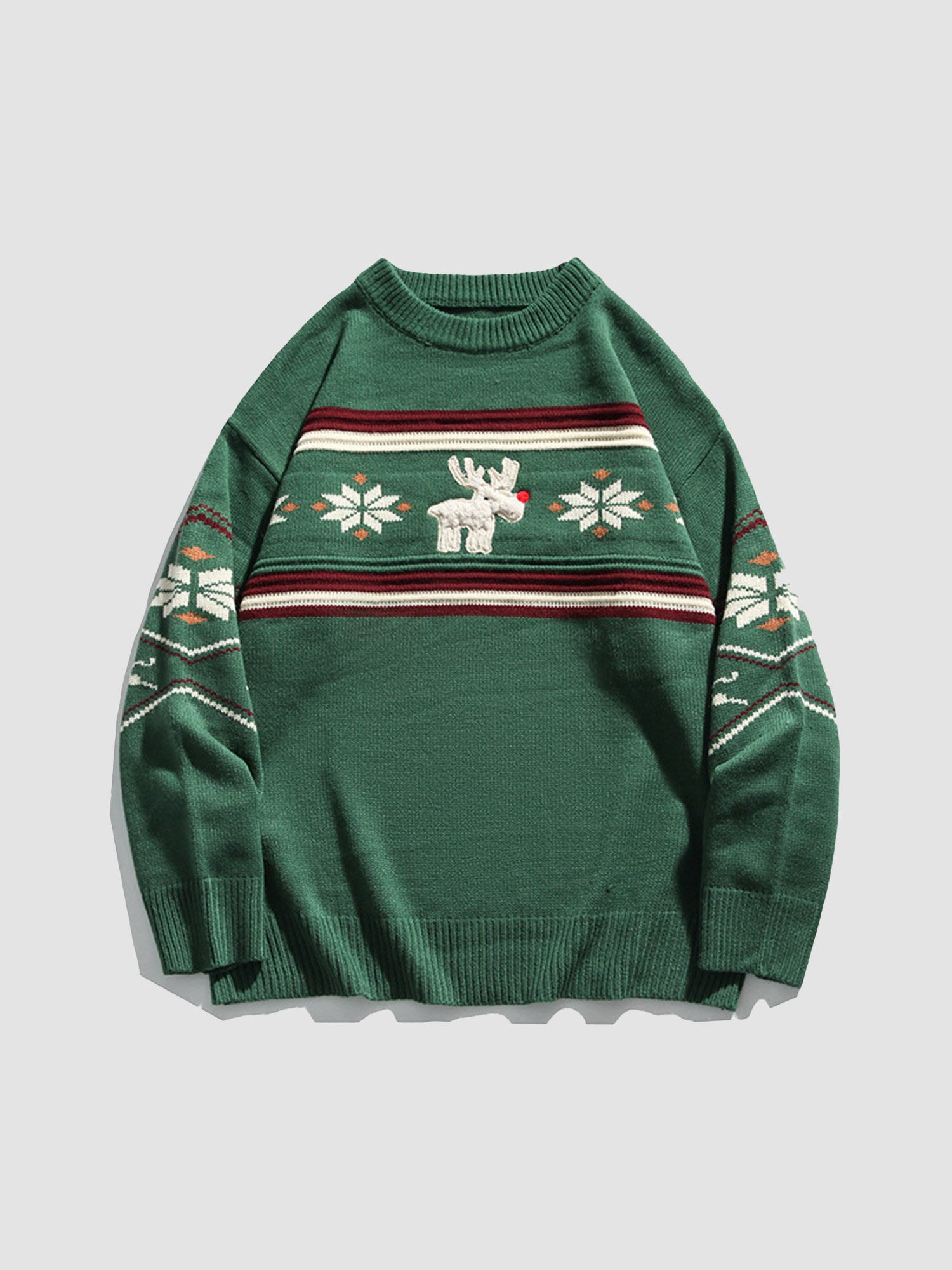 JUSTNOTAG Christmas Print Acrylic Round Neck Holiday Sweater